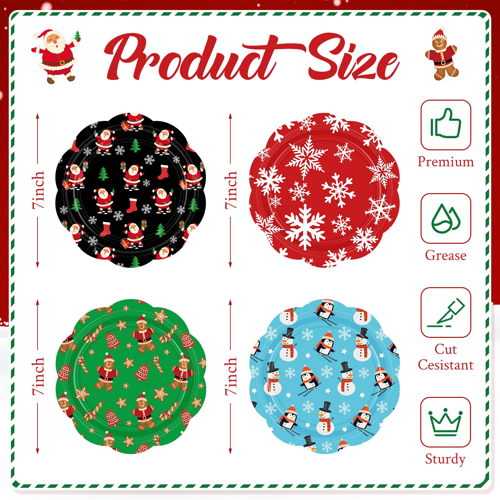 Pickmesh 60 platos de papel de Navidad de 7 pulgadas, platos desechables de copo de nieve de Papá Noel, platos de postre, vajilla de Navidad, decoración de fiesta para fiestas de Navidad