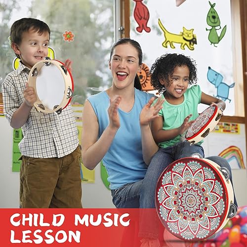 Miniatura 7 de Tamborine Tamborine - Tamborina de mano de 8 pulgadas, instrumento musical para niños y adultos, jingles de metal, regalo de percusión, aplicable a