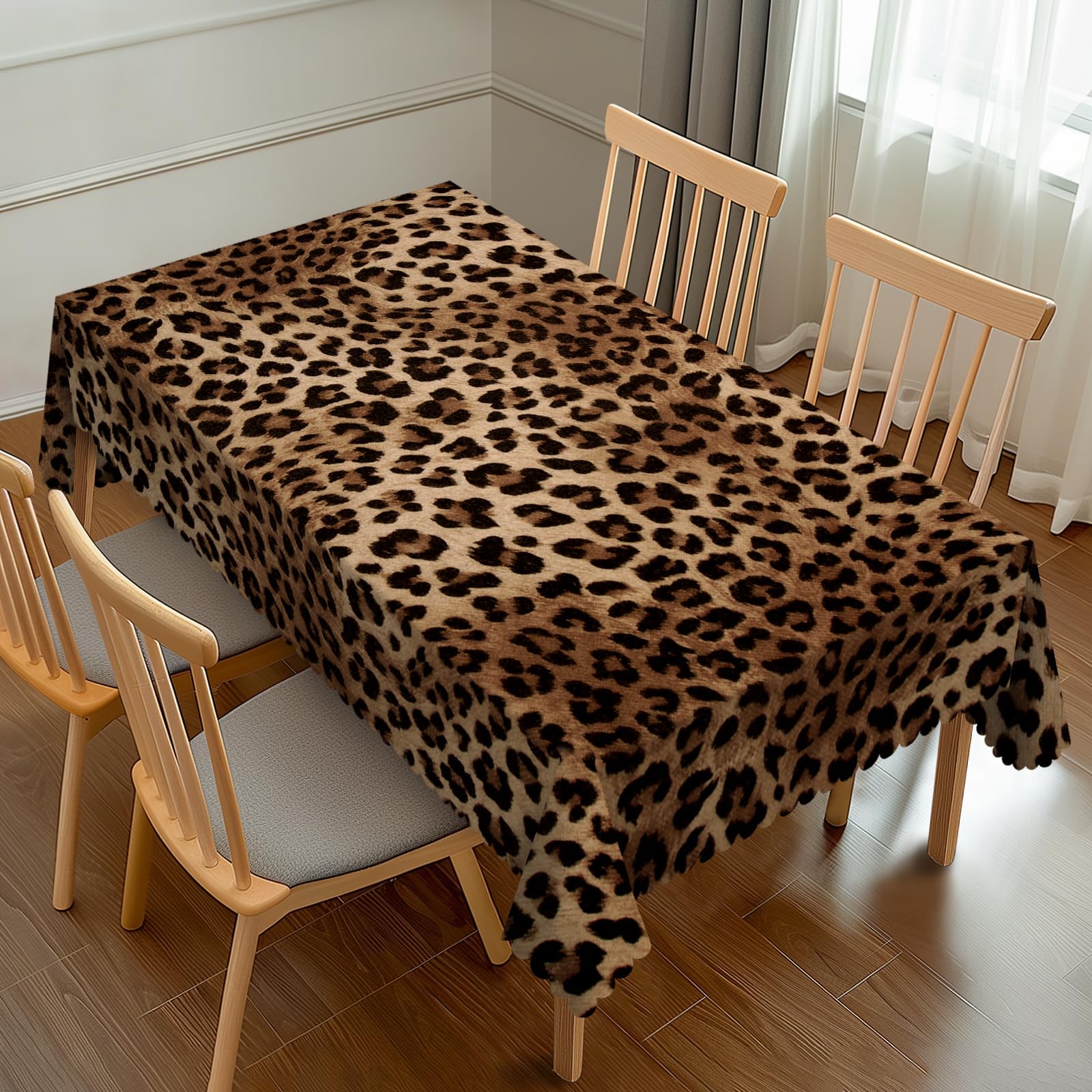 Brown Leopard Tablecloth 54 x 72 Inch Black Cheetah Skin Wild Animal Print Rectangular Washable Table Cover Rectangle Table Cloth for Party Picnic Dinner Decor-image-30