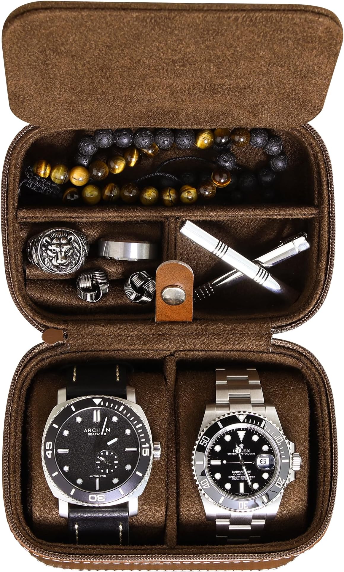 Double Watch Travel Case Storage Organizer for 2 Watches | Tough Portable Protection w/Zipper Fits All Wristwatches & Smart Watches Up to 50mm