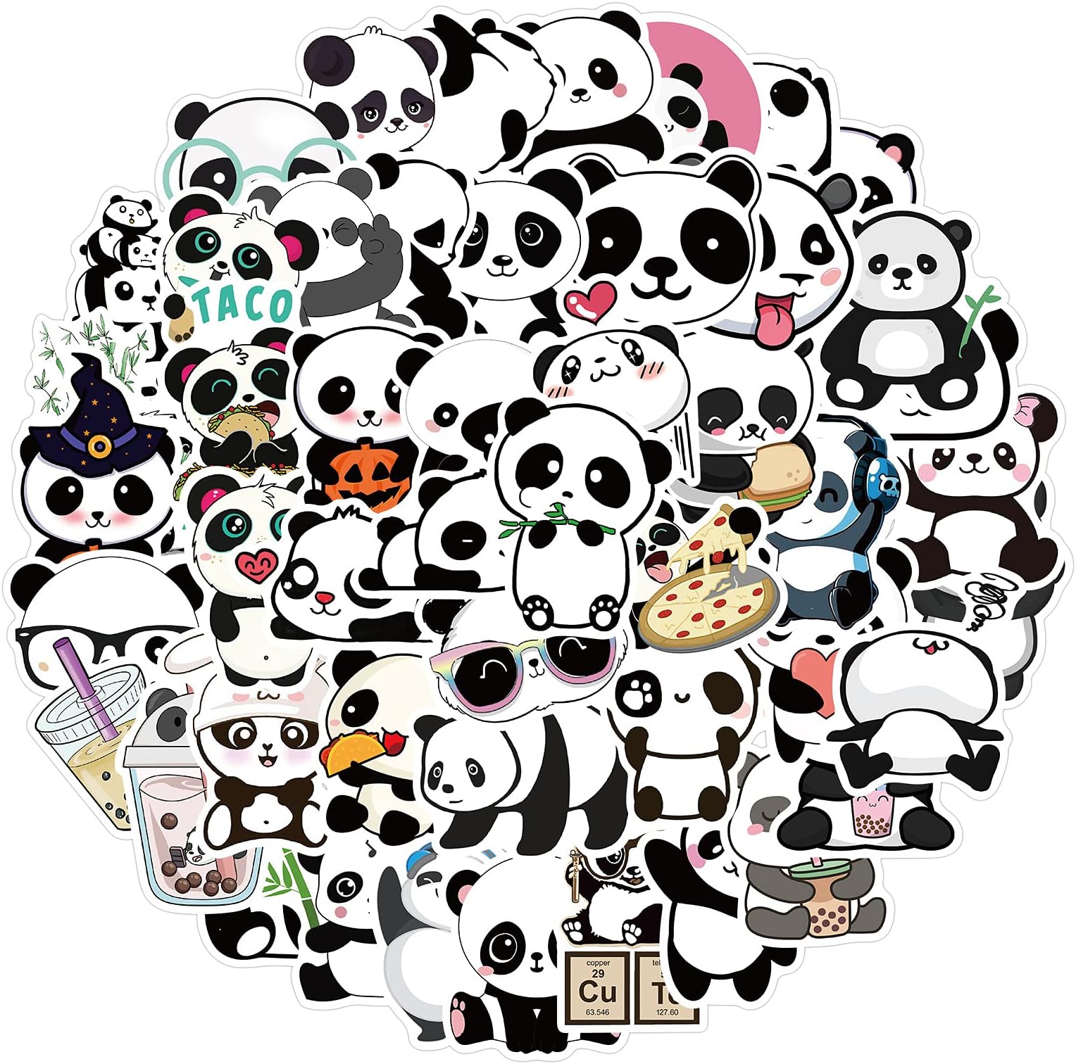 50pcs Panda Stickers Cute Cartoon Animal Stickers for Kids Teens,Aesthetic Vinyl Stickers for Water Bottle Laptop Skateboard Fridge Desk Bike