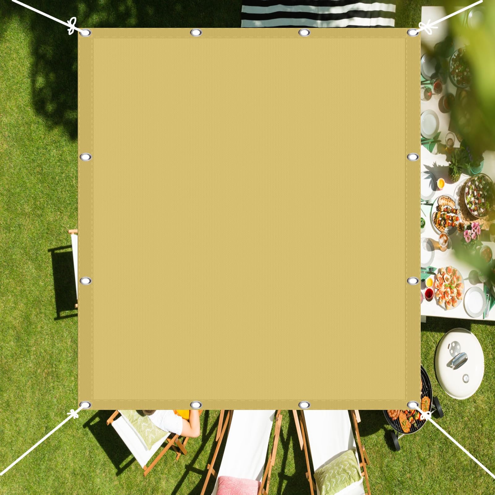 WQPMNYG Sun Shade Sail 3.5x5.5m Rectangle Awning Canopy 98% UV Block Free Rope Included Cream Color