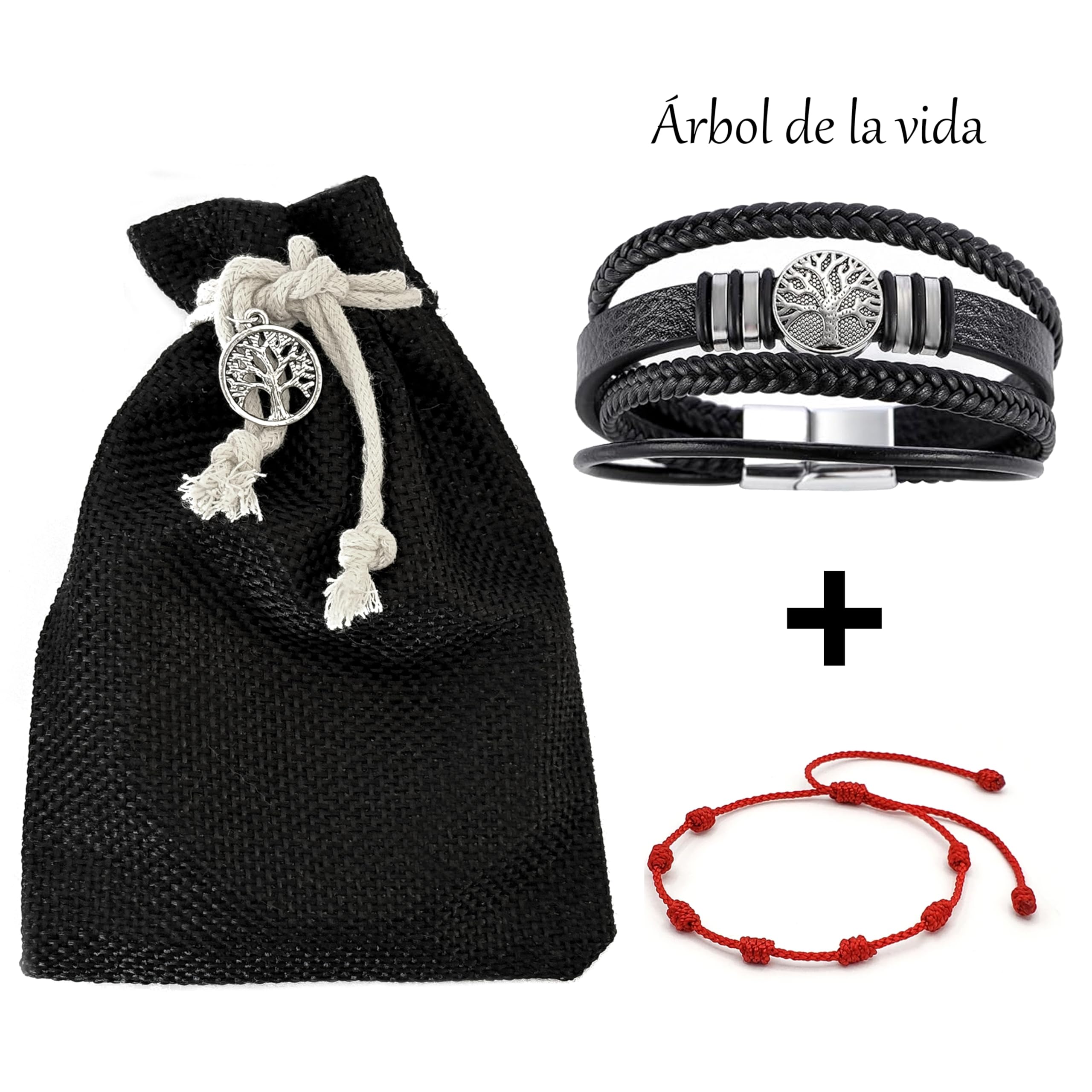 Simboliks Pulsera Árbol de la Vida para Hombre, Amuleto Celta de Protección en Cuero y Acero Inoxidable, Pulsera Celta, Joyería Masculina, Regalo para Hombre Druida, Pulsera Unisex, 21 cm
