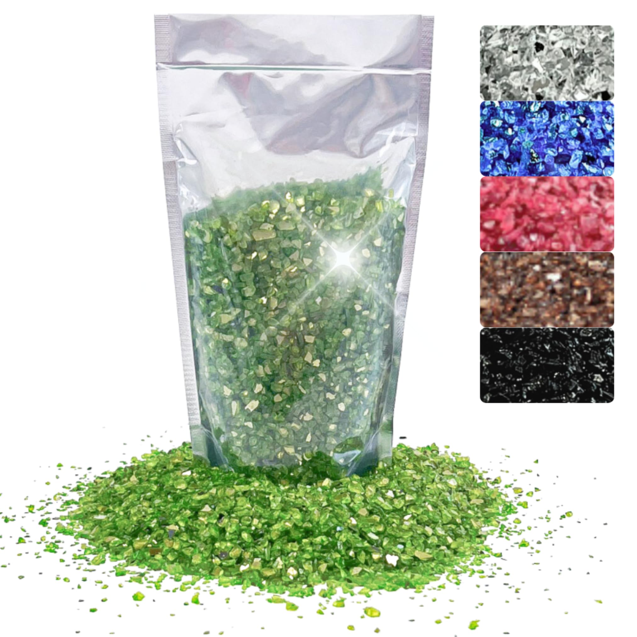 400g Broken Crushed Glass Chips 1-4mm Reflective Mirrored Granules Gravel Chunks Stones Vase Filler Garden Plants Resin Irregular (Green, 400g)