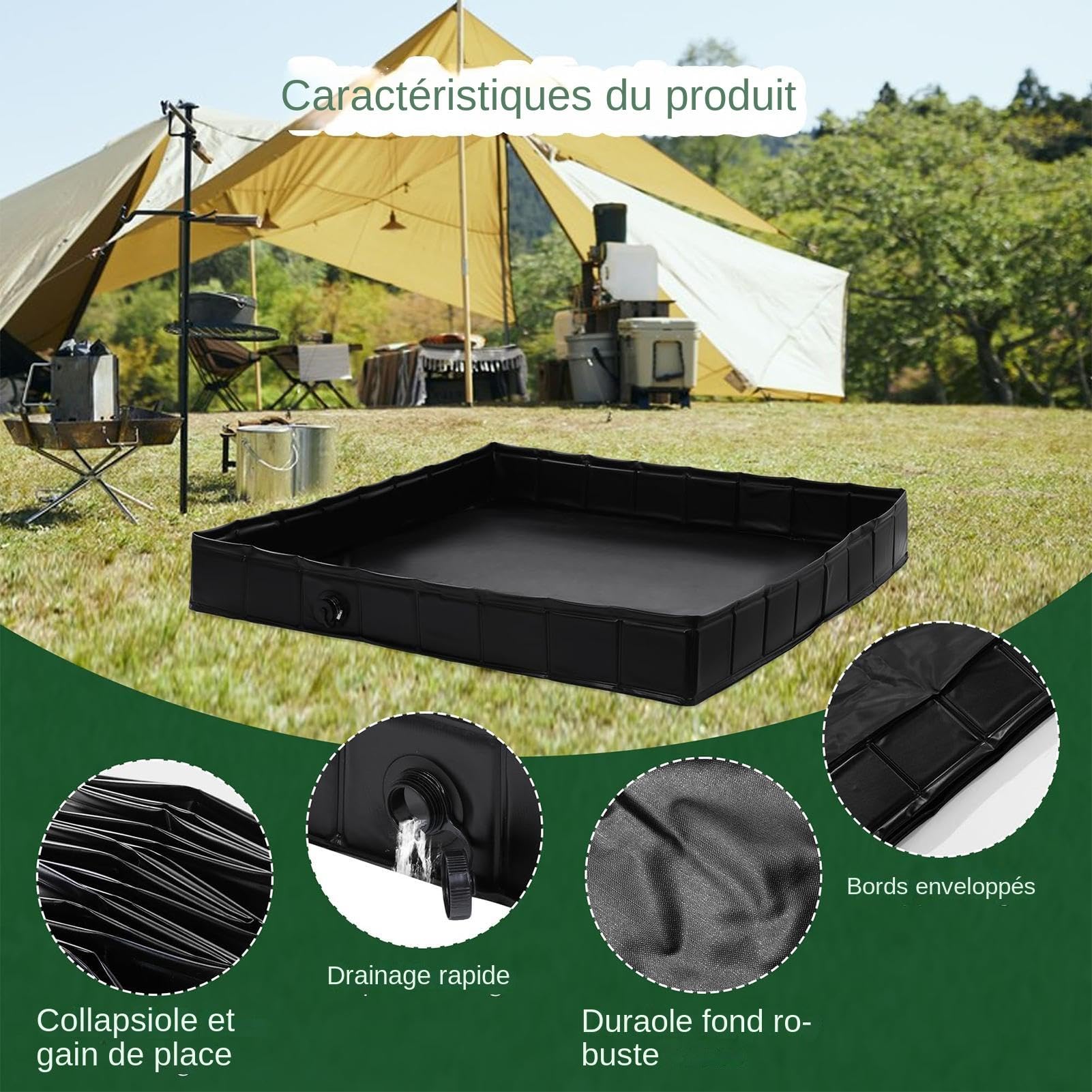 Douche Portable Pliable 80x80 Cm – Bassin Extérieur Avec Tuyau D'évacuation, Idéal Pour Camping, Jardin, Animaux, Lavage De Voiture Et Jeux De Sable