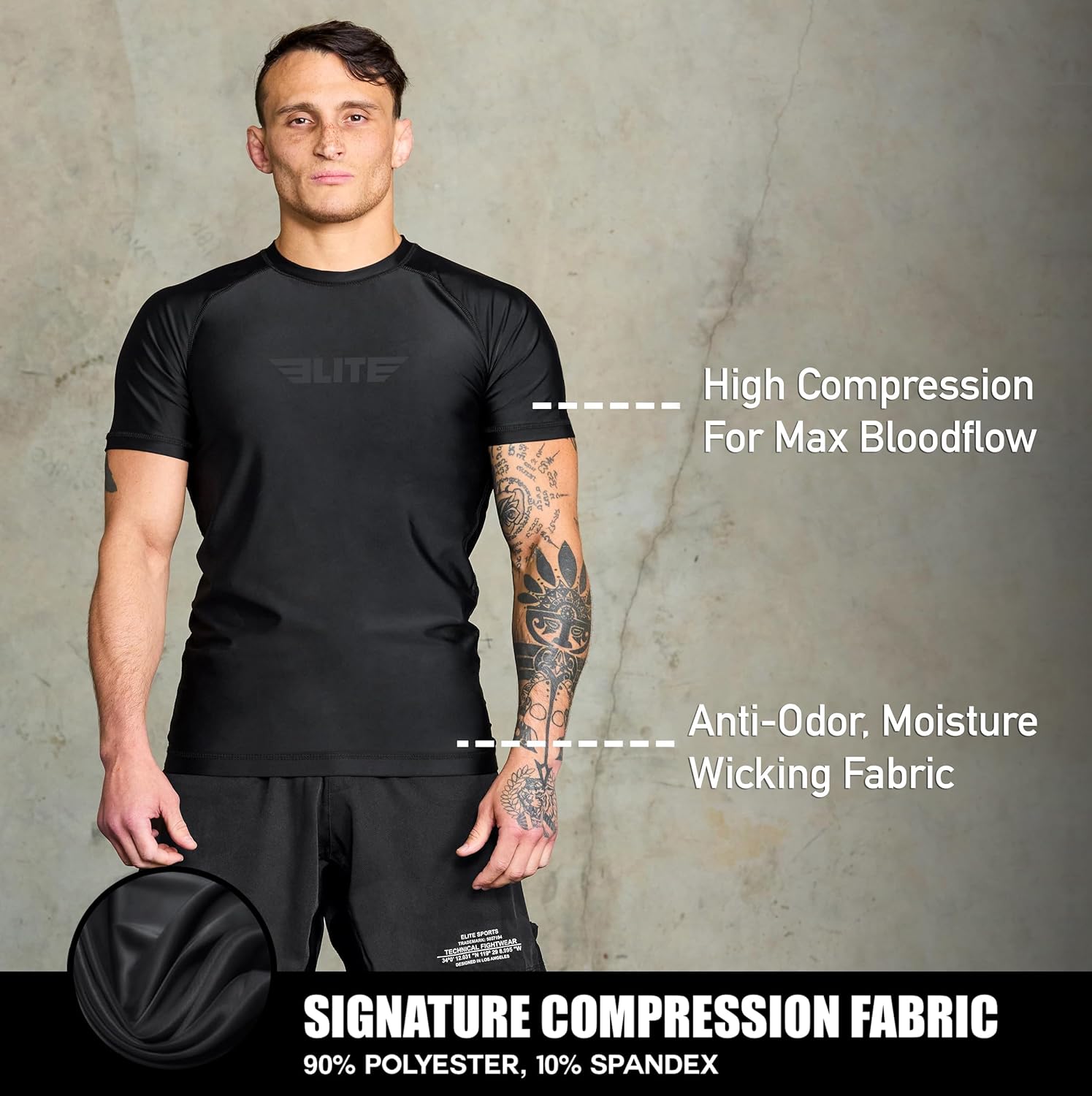 Elite Sports Jiu Jitsu BJJ Rash Guards, Men’s BJJ, No GI, MMA Ranked Short Sleeve Compression Base Layer Rash Guard