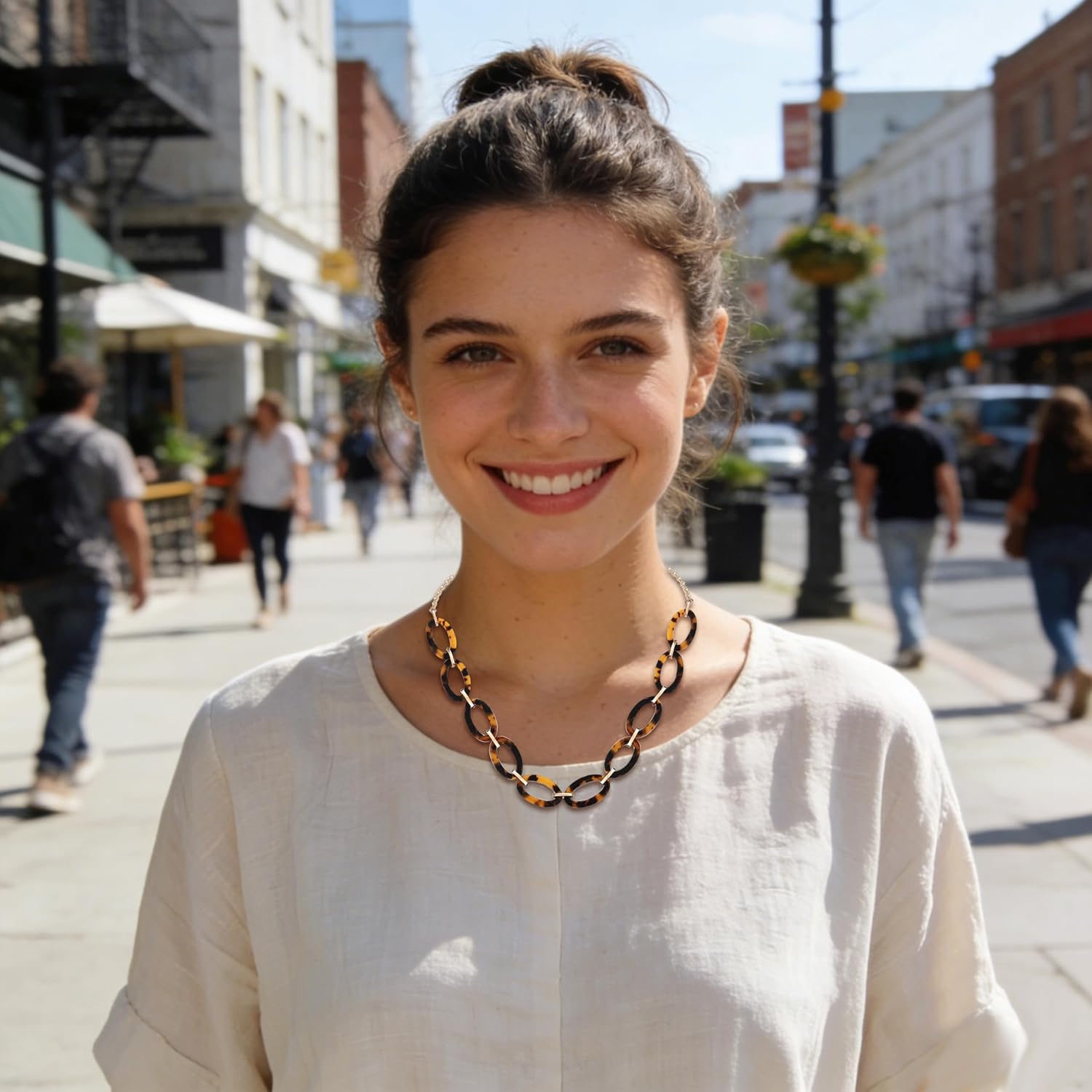 BVGA Long Necklaces for Women Acrylic Tortoise Link Necklace Leopard Print Metal Oval Resin Chain Link Acetate Collar Necklace - Image 3