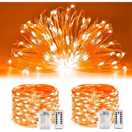JMEXSUSS Orange Halloween Fairy Lights: 200 LED Battery-Operated 8-Mode String Lights