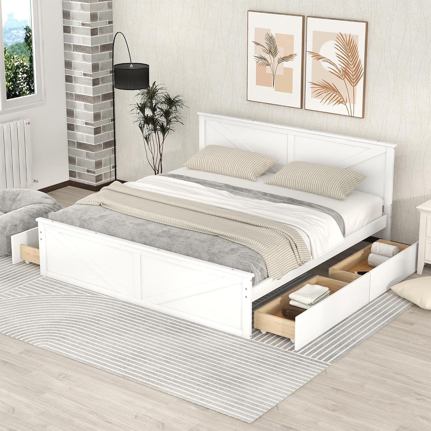 LZ LEISURE ZONE King Size Platform Bed, Wooden Platform Bed