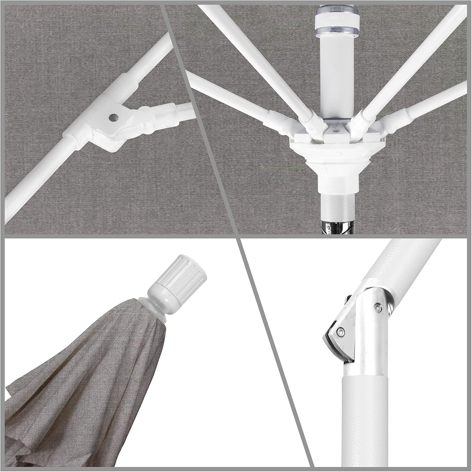California Umbrella 11' Rd. Fiberglass Rib Patio Umbrella, Crank Lift, Collar Tilt, White Pole, Taupe