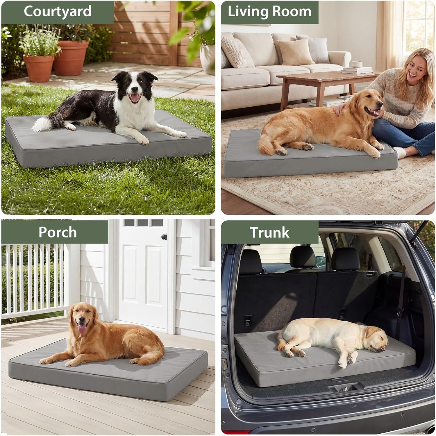 WNPETHOME Outdoor Dog Bed Waterproof, Large Outdoor Dog Bed for Large Sized Dog, Outdoor Indoor Dog Bed with Removable Washable Cover, Egg Crate Foam Dog Crate Mat, Durable Waterproof Dog Bed, Grey