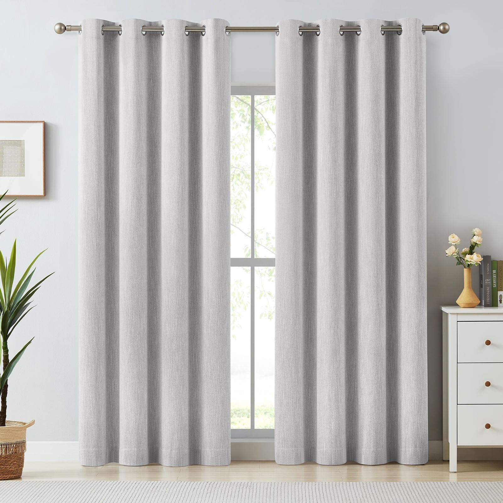 Melodieux Tende oscuranti in cotone con occhielli per camera da letto, 132 x 248 cm, grigio