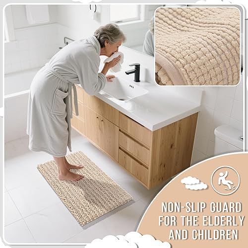 Miniatura 444 de Yimobra - Tapete de baño largo de felpilla, grande de 55.1 x 24 pulgadas, microfibra gruesa, absorbente, extrasuave, antideslizante, peludo, lavable