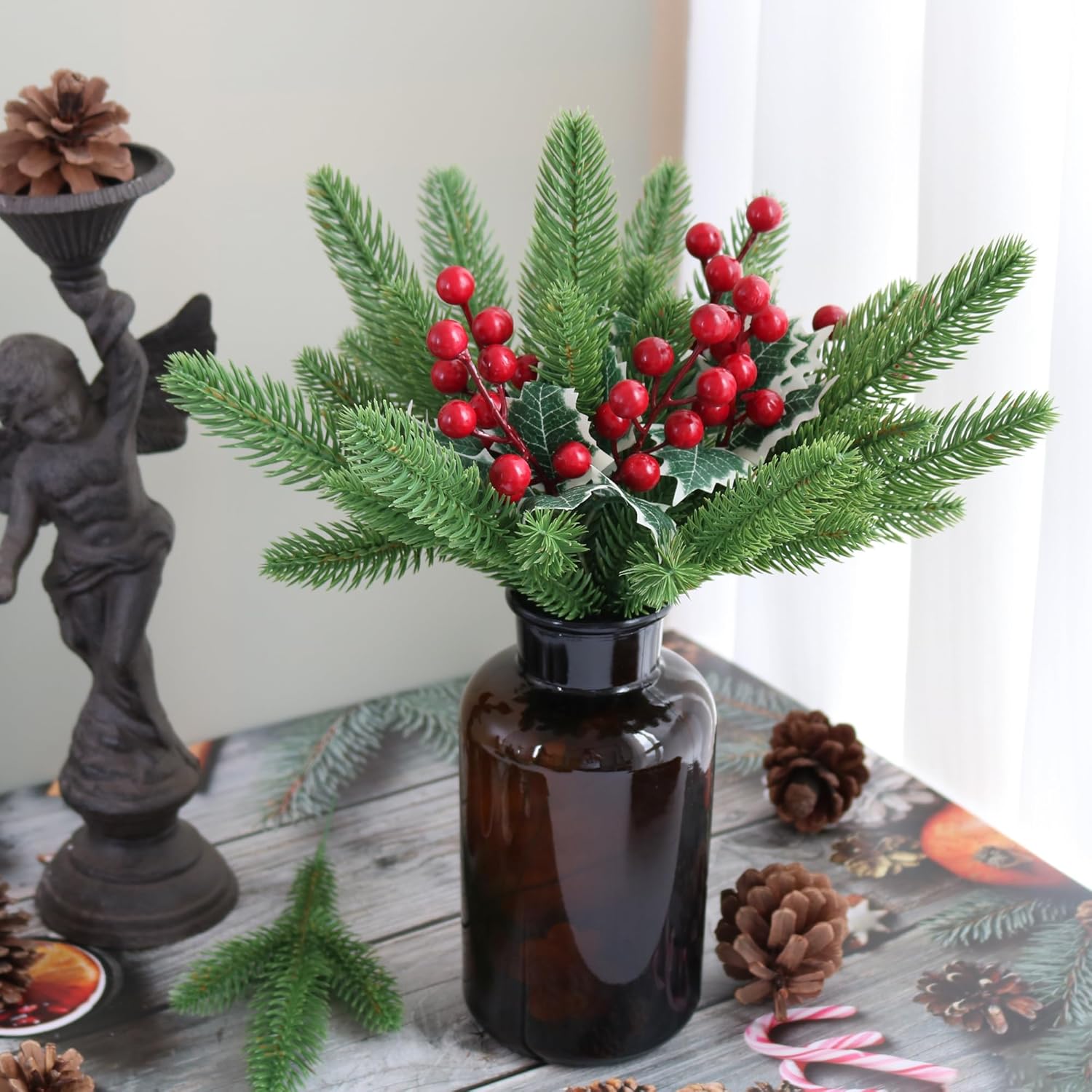 30pcs Artificial Pine Branches Green Plants Pine Needles DIY Accessories for Garland Wreath Christmas and Home Garden Decor - Image 3