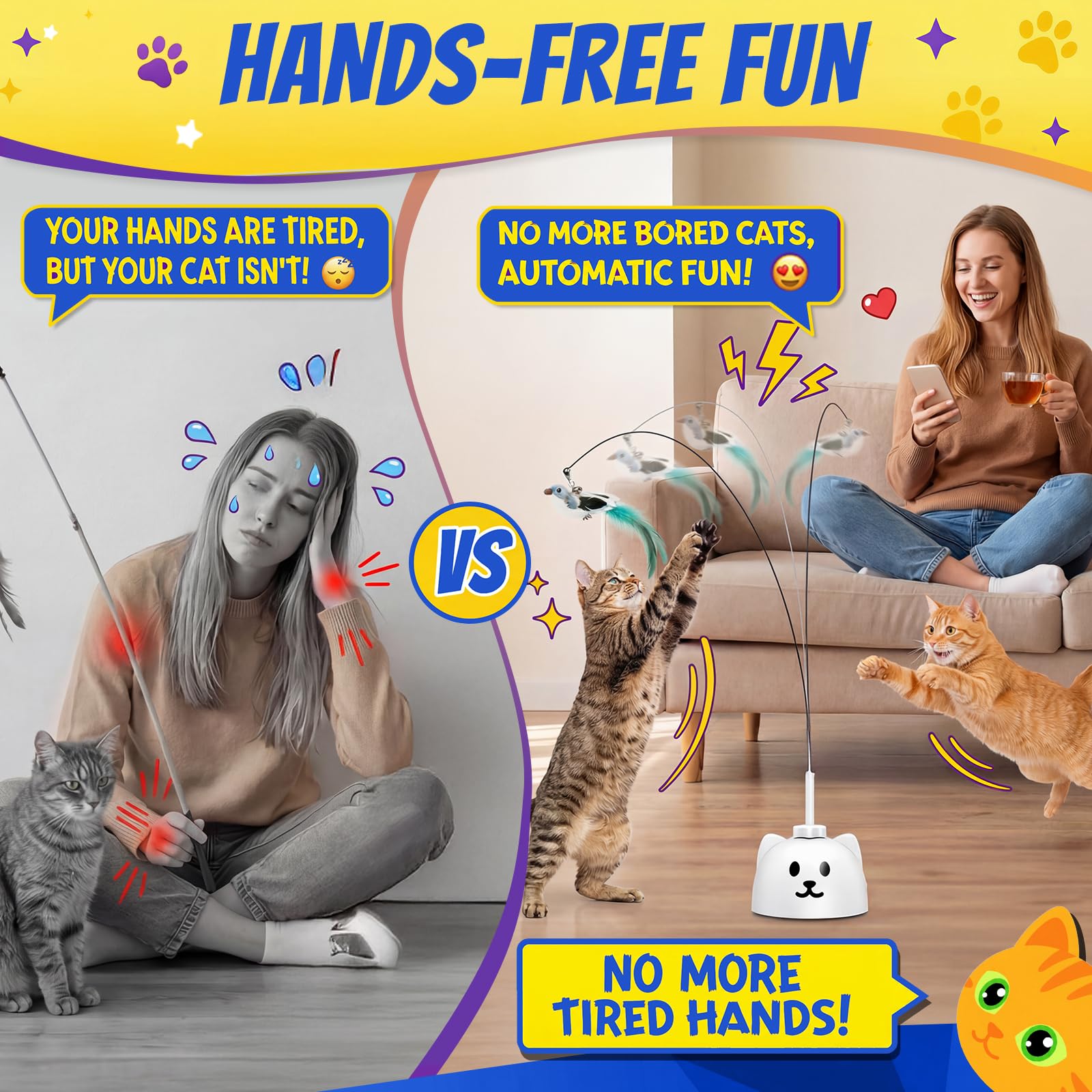 Interactive Cat Toys for Indoor Cats - Automatic Flying Bird Feather Toy, USB Rechargeable Electric Cat Teaser with Sticky Suction Base, Smart Motion Activated Self-Play Enrichment Toy for Bored Cats - image 4