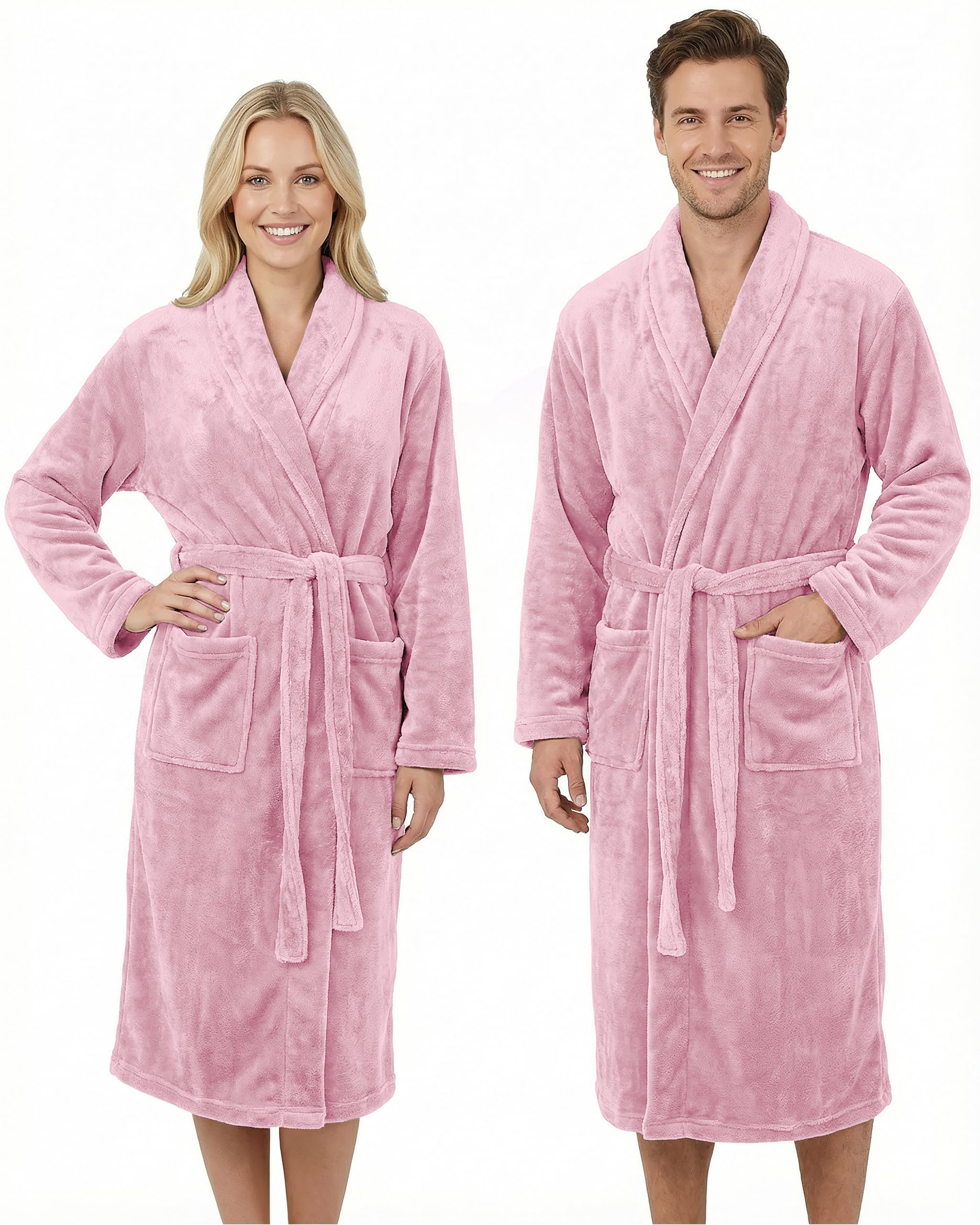Gräfenstayn® Damen & Herren Kuschelfleece Bademantel ohne Kapuze mit Öko-Tex Standard 100 in Größe S-XXXL (XXL, Rosa)