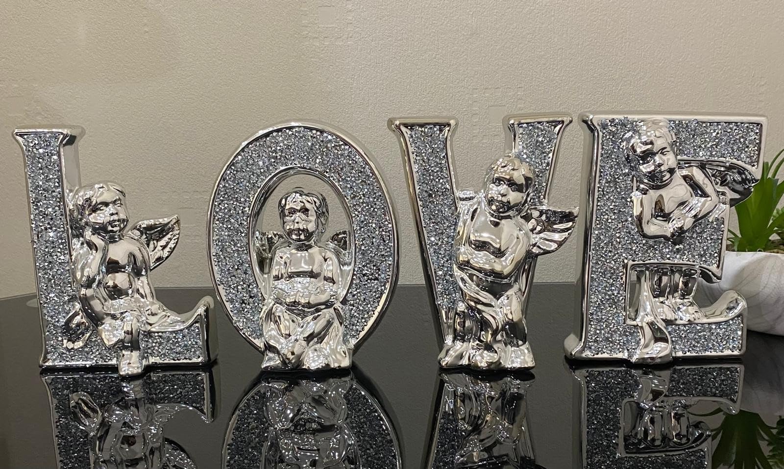 Stunning Bling Ornament Free Standing Silver Crushed Love Sign Letters Crystal Diamond For Home Decor