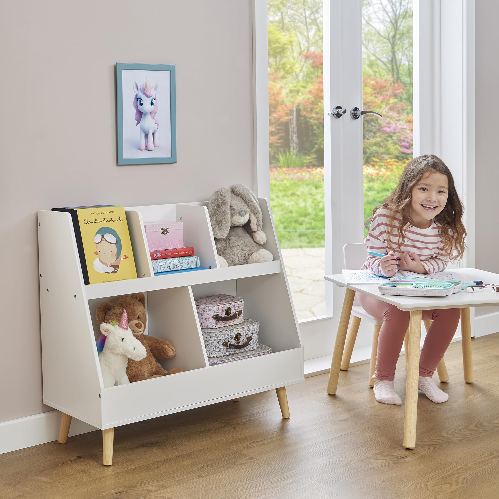 Liberty House Toys Kids Sloping Bookcase - White - 5 Tier Storage - Modern Tapered Design