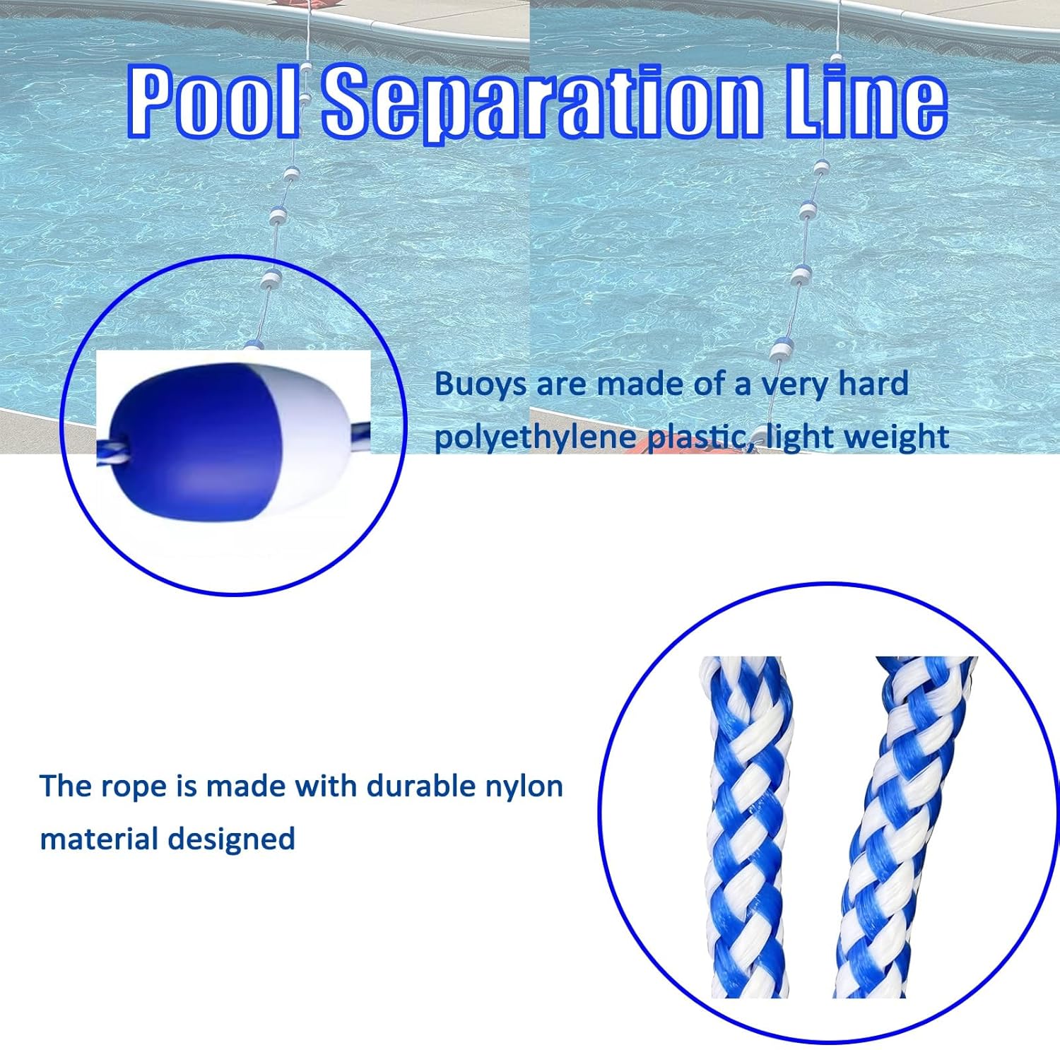 Competition Pool Lane Separator - 130ft Nylon Pool Marker Rope, Highly Visible Divider for Swimming Pools, Water Parks & Training - Durable, Effective Deep End Barrier (23m-75.5ft)