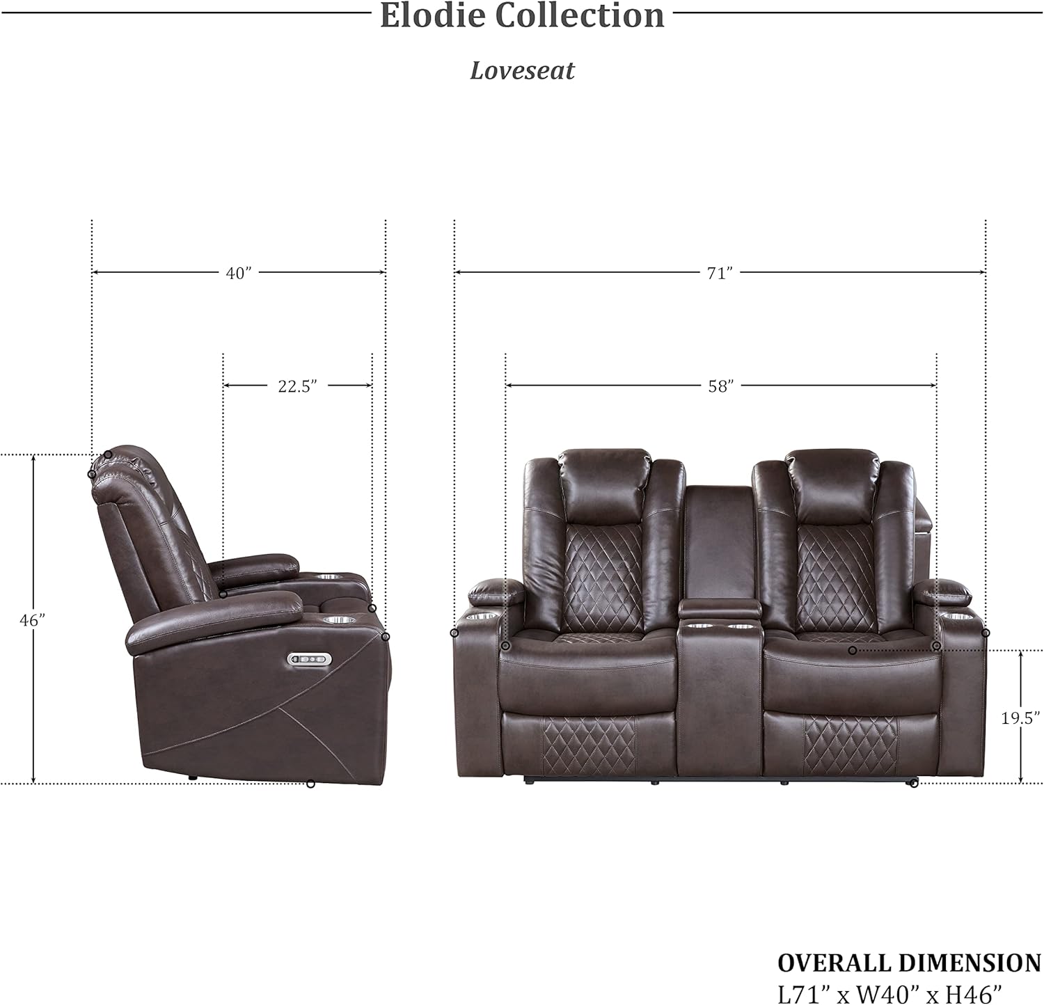 Lexicon Power Recliner Sofa Set, 2-Piece Power Reclining Sofa Set, Reclining Sofa and Reclining Loveseat for Living Room, Bedroom, Office, Apartment, Brown