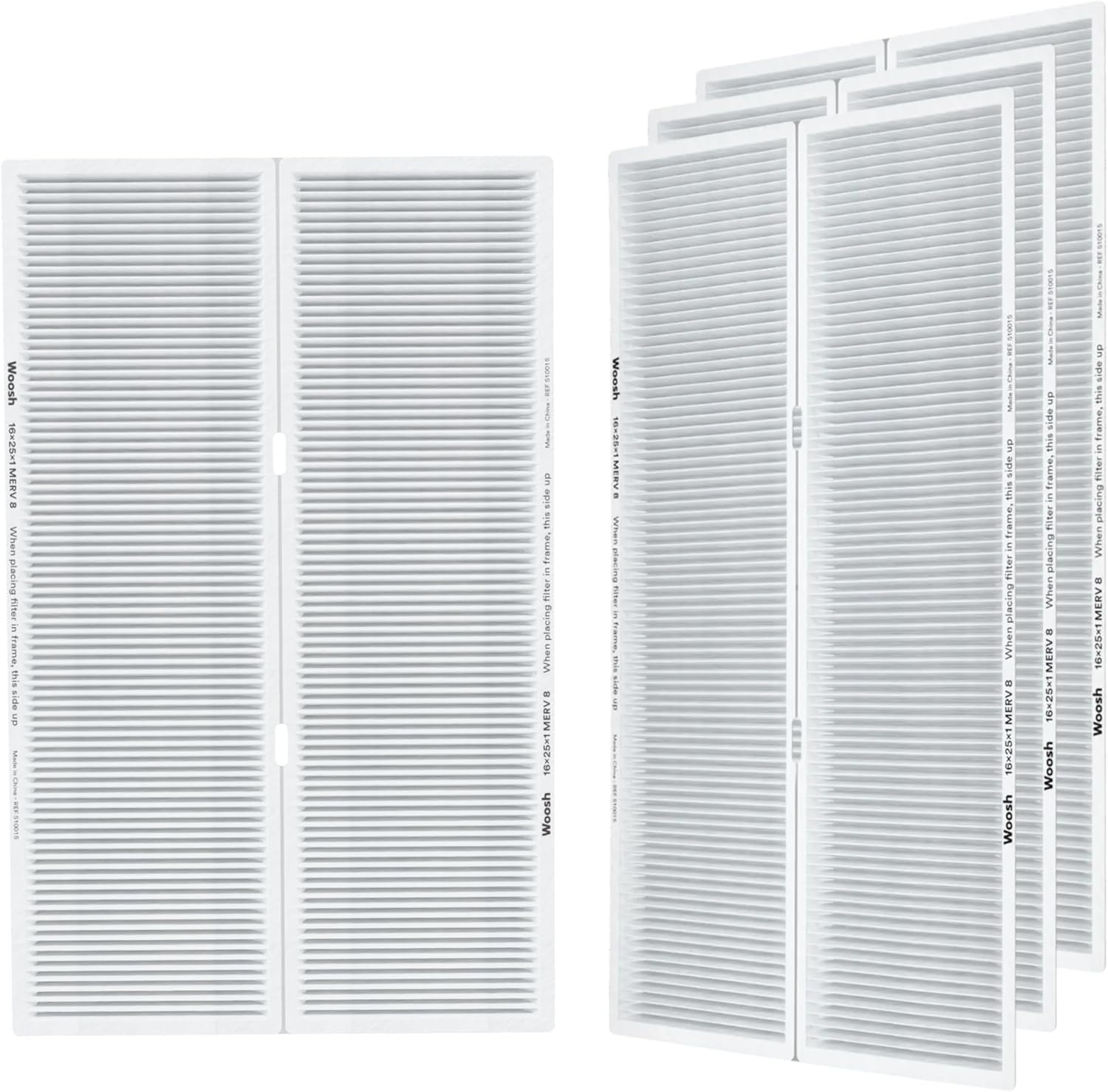 (As Seen On Shark Tank) Woosh 16x25x1 Air Filter REFILL MERV 8 (4-Pack), Electrostatic Pleated HVAC AC Furnace Filters (Requires Reusable Frame/Starter Kit)