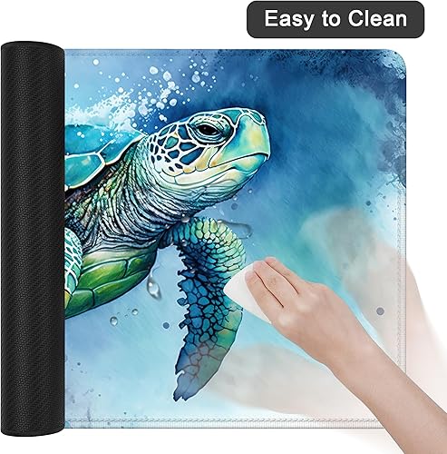 Miniatura 5 de Alfombrilla de escritorio para escritorio, alfombrilla de mouse extendida con diseño de tortuga y acuarela, base de goma antideslizante con bordes
