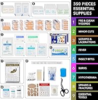 Vista 2 de Kit de primeros auxilios para automóvil, hogar, viajes, campamento, 350 piezas, estuche rígido compacto e impermeable, kits de supervivencia