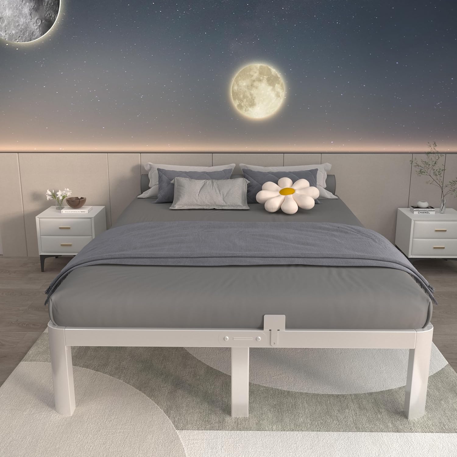 ITIMIDI 12 Inch White Queen Bed Frame, Heavy Duty Steel Support 3500 LBS, Metal Platform Bed Frame Queen Size with Large Storage Space, No Box Spring Needed, Noiseless, Easy Assembly - Image 5