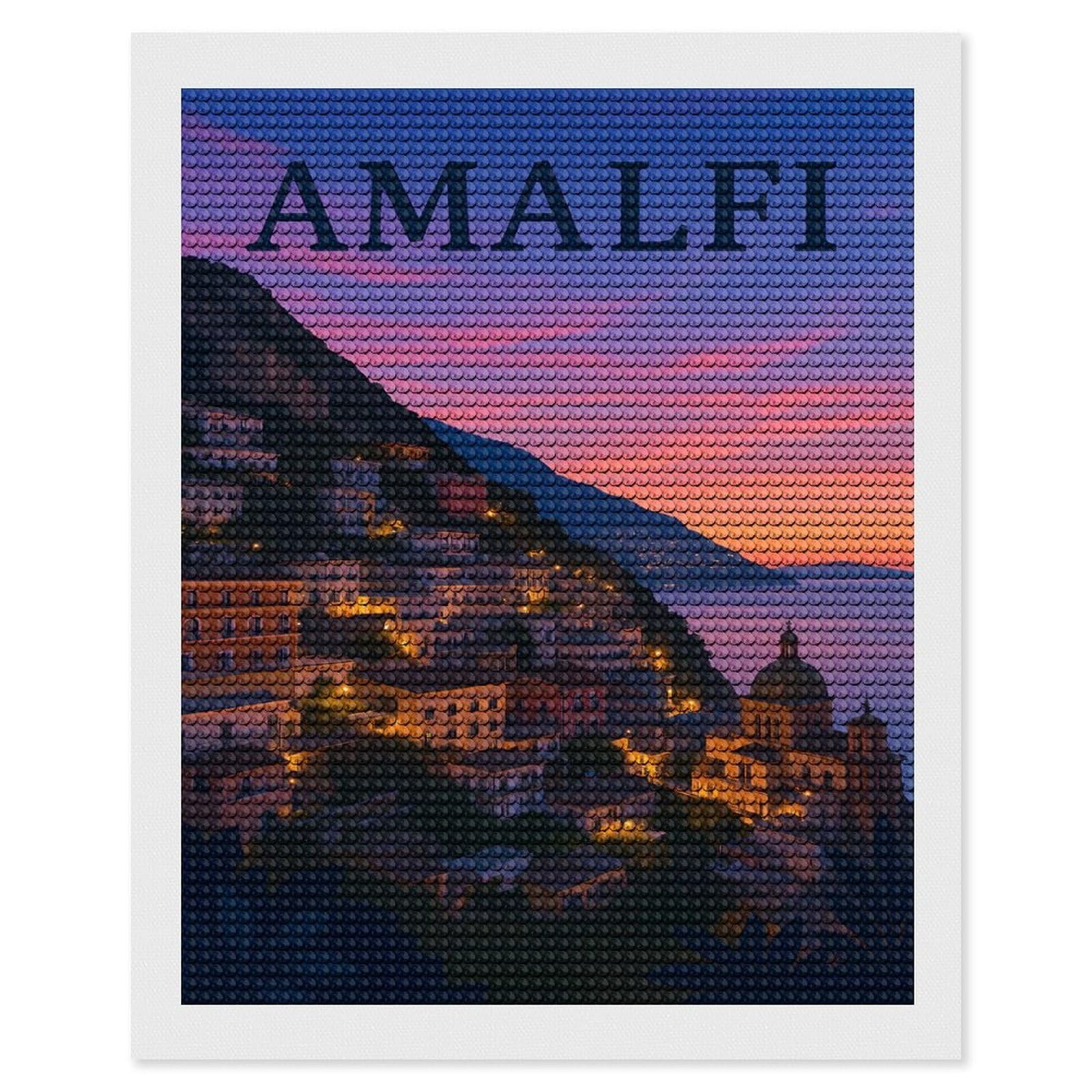 Junmoney Amalfi Coast at Sunset(2) DIY Diamond Art Canvas Kit 16"x20", for Teens, Finish and Display, Holiday Gift Idea, Vintage Style Decor