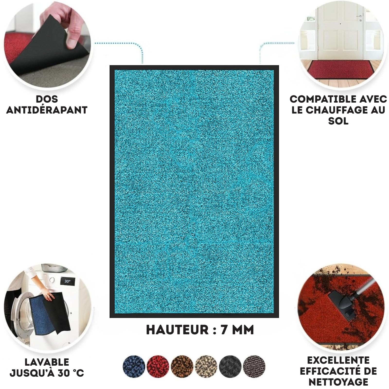 Casa Pura Tappetino Ingresso Antiscivolo E Antistatico Turchese 90x120 Cm - Lavabile E Ultra Assorbente