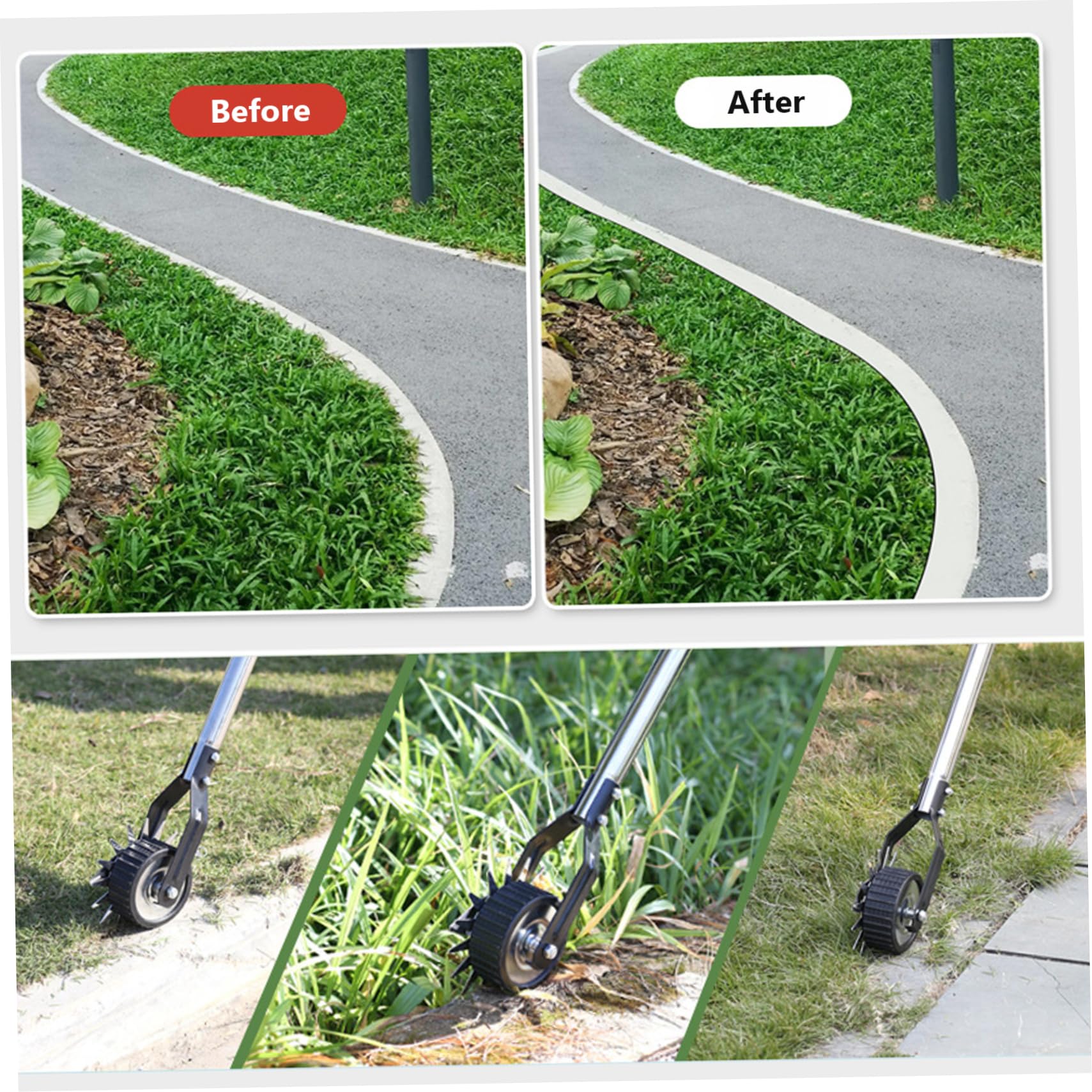 Jualyue Edger Lawn Tool 53.2 inch Manual Lawn Edger with 3 Sections Stainless Steel Handle Rotary Grass Tool with Wheel Garden for Landscaping Sidewalk Yard