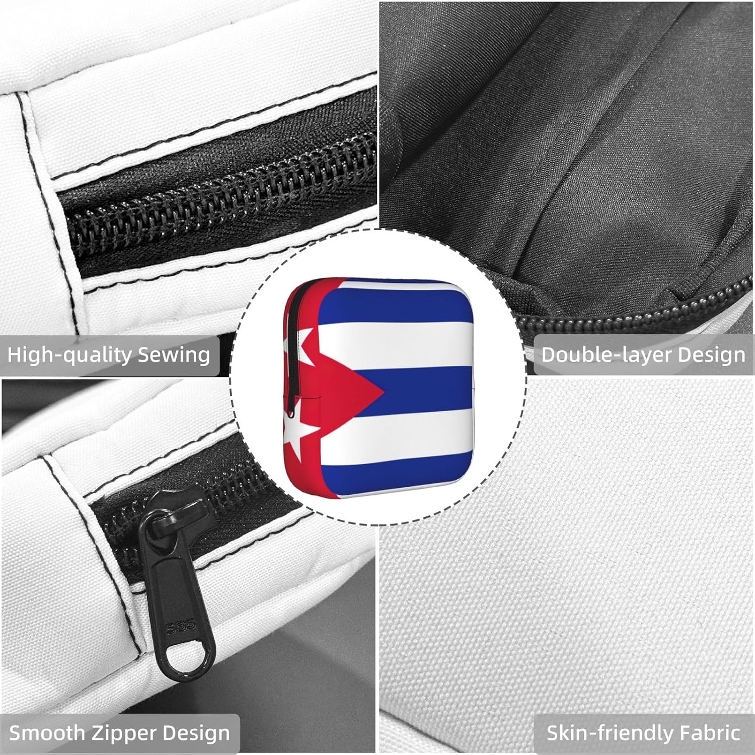 Cuban Flag Print Women Period Bag Sanitary Pouch Portable Pad Pouch Tampon Holder Small Zipper Pouch Storage Bag