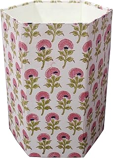 Christmas Decorative Hand Block Printed Waste Basket/Trash Can/Garbage Can/Card Board Trash Can Housewarming Gift (Pink&Green)