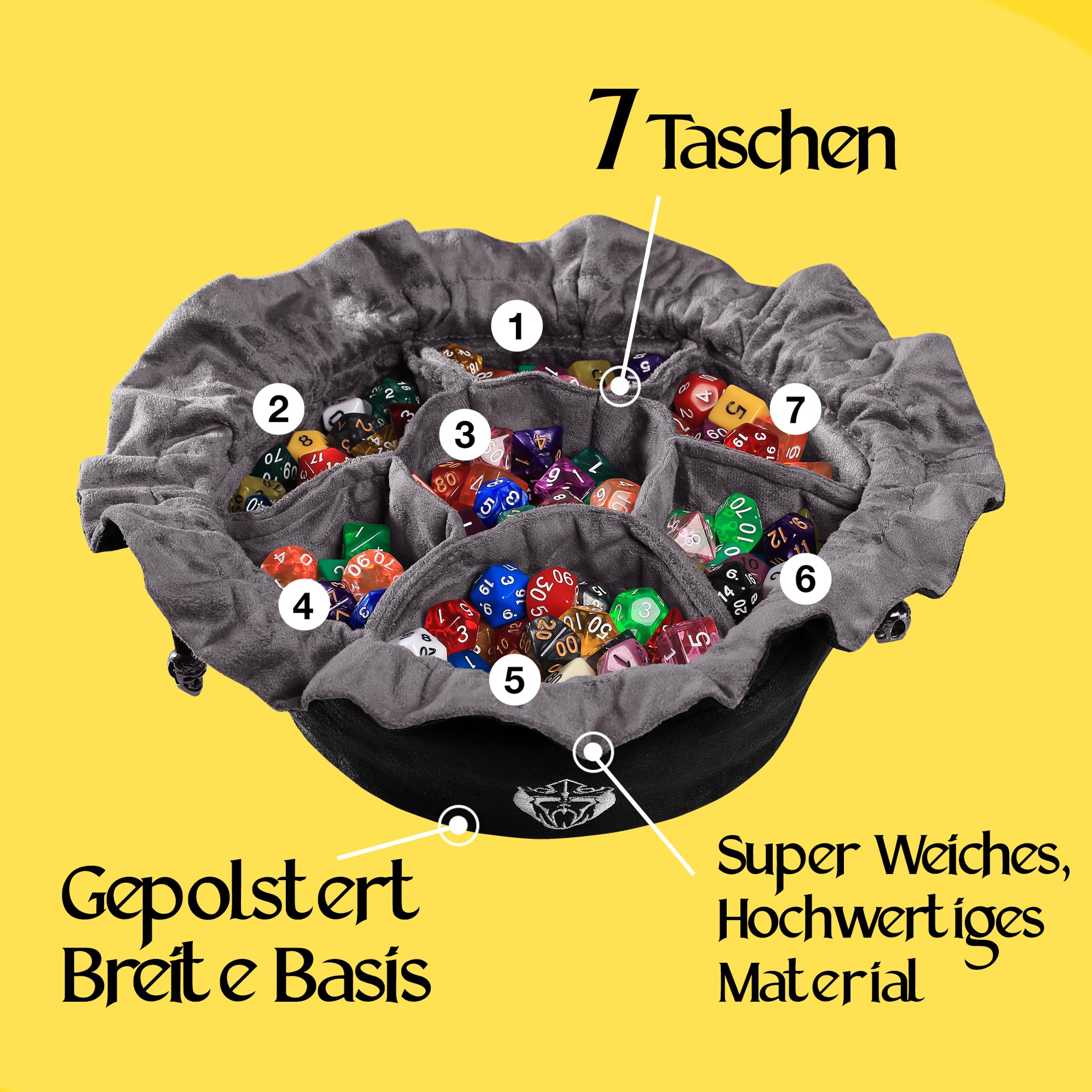 CardKingPro Immense Würfelbeutel mit Taschen – Schwarz – Kapazität 150+ Würfel – Großartiger Organizer für Würfelsammler, Perfekt für Dungeons and Dragons [Patentiertes Design]