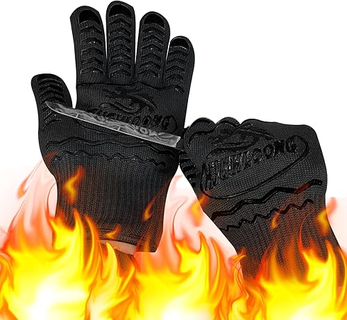 Miniatura 23 de Guantes para barbacoa, guantes de horno originales, paquete de 2 unidades, resistentes al calor extremo, guantes de silicona antideslizantes