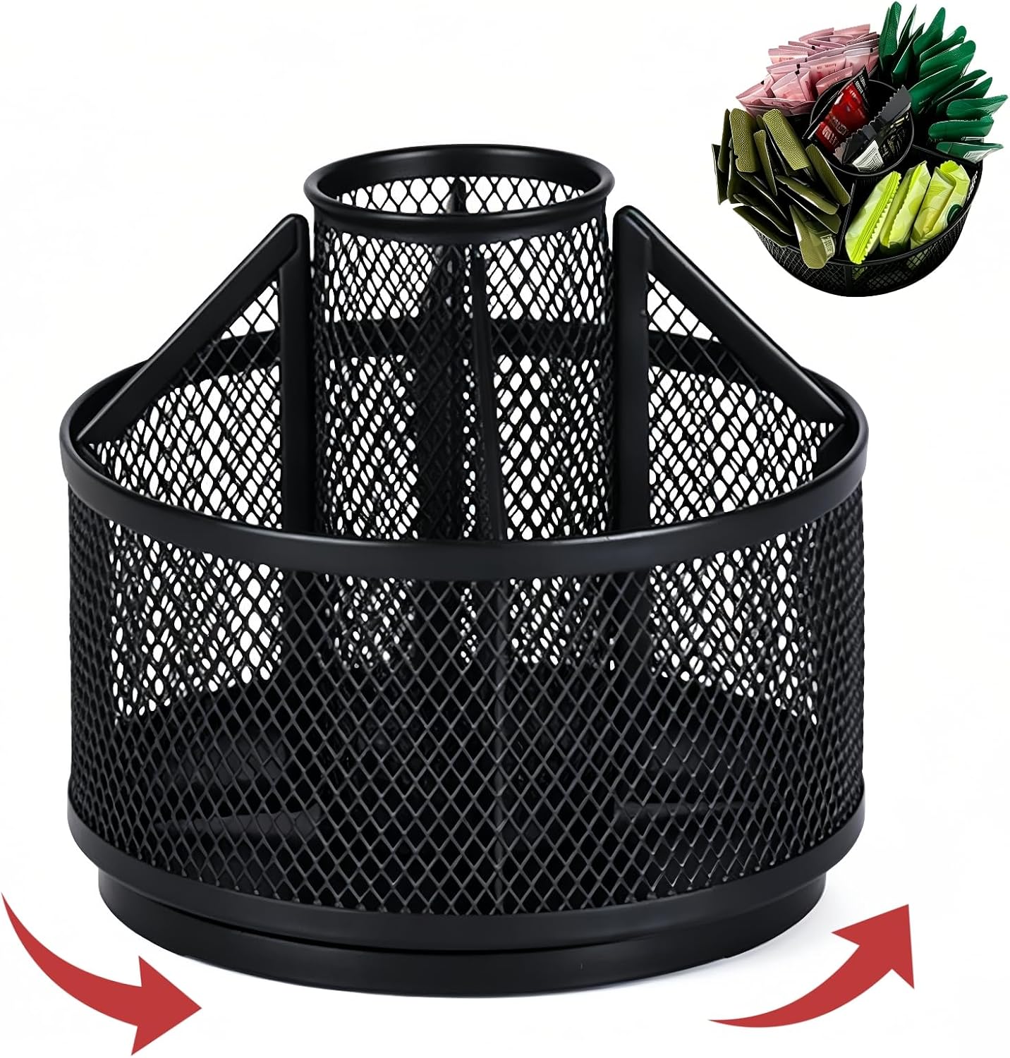 Drink Packet Organizer Black Metal Lazy Susan for Powdered Drink Mix