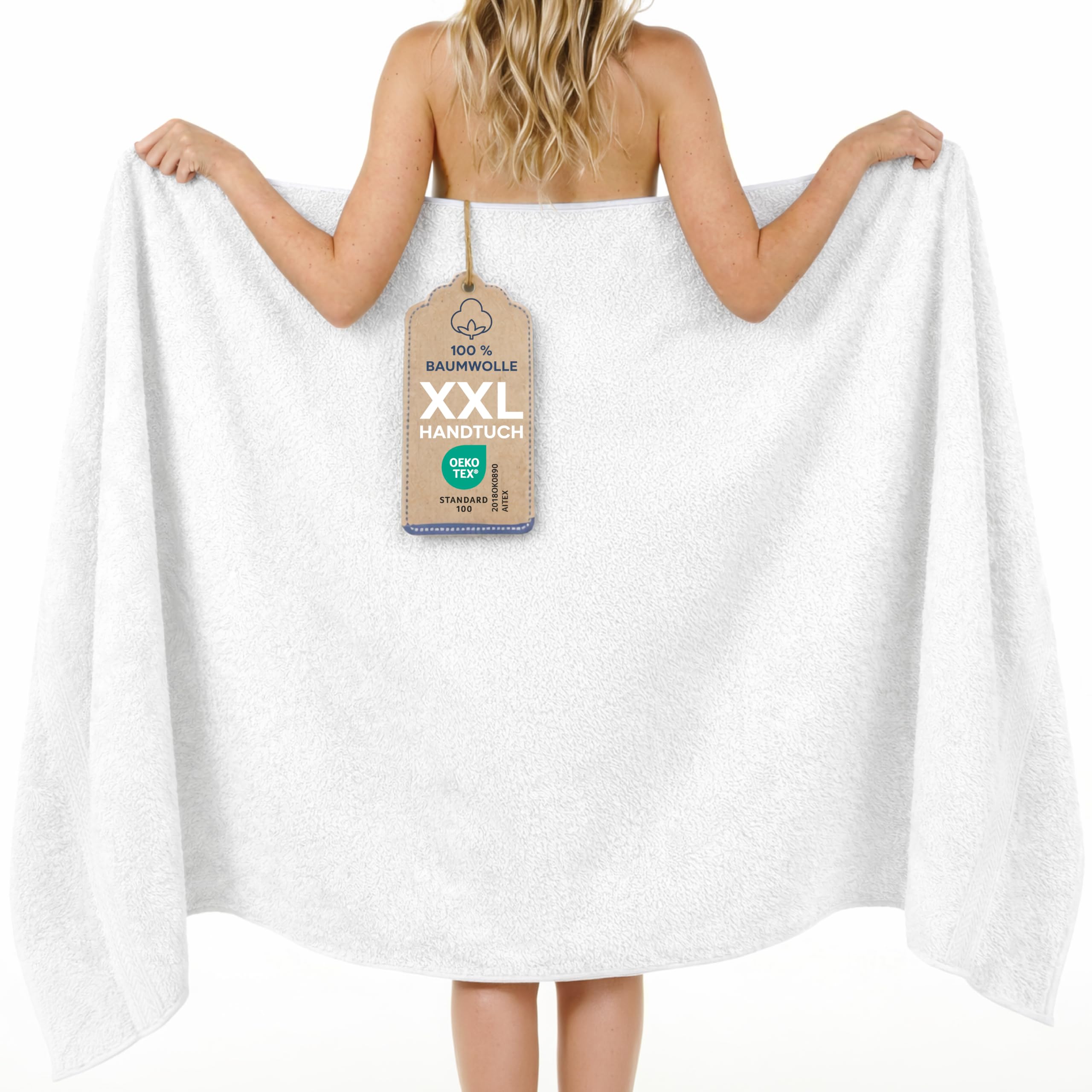 Twinzen Saunahandtuch 100x200 cm - 360 GSM - XXL Saunatuch &amp; Badetuch aus 100% Baumwolle, saugstark &amp; weich, mit Aufhänger, Oeko-TEX Zertifiziert - Weiß – Amazon Angebot