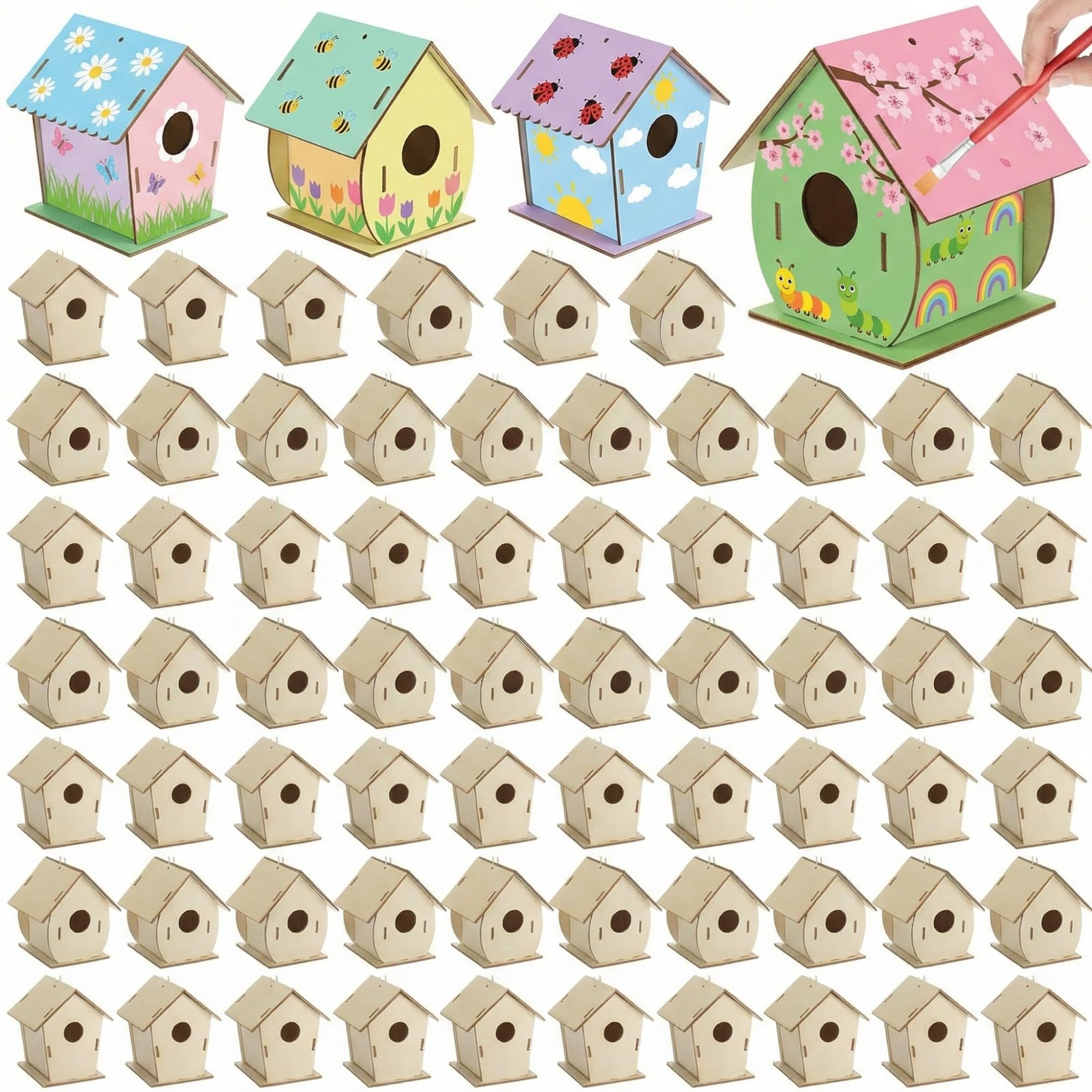 DoubleFill 30 Stück Vogelhäuser aus Holz, Großpackung für Kinder, unlackiertes Holz, Vogelhäuser für Kinder, Holzhandwerksprojekte, Kits für Heimwerker, Holzkunst und Handwerk für Mädchen, Jungen