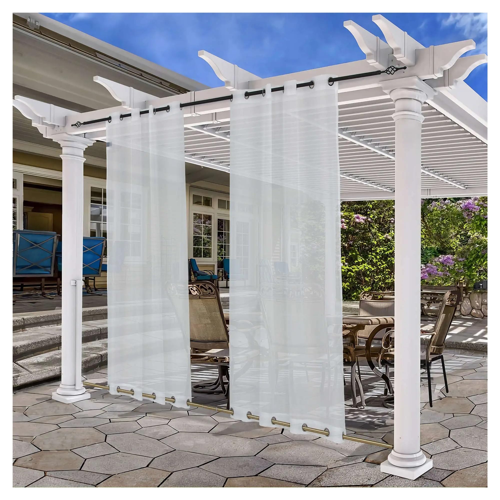 LPATEBCVU Pergola Curtains Outdoor Sheer Curtain, Waterproof and Windproof Drape for Patio, Gazebo, Deck and Pergola, Top and Bottom Grommet(GROMMET_W250X L215CM 1PC)