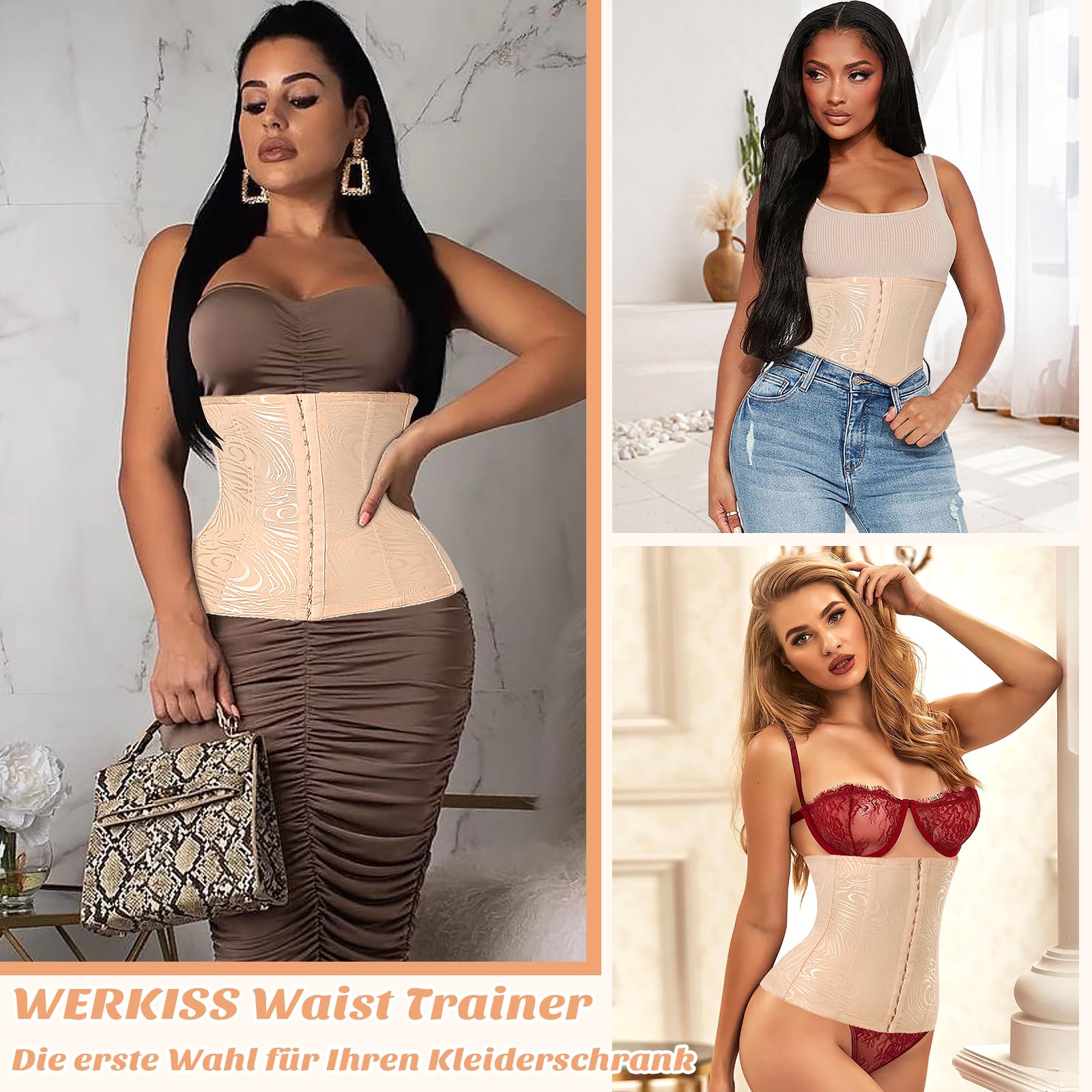 Corset gainant pour femme avec 3 rangées de crochets et 7 os en acier