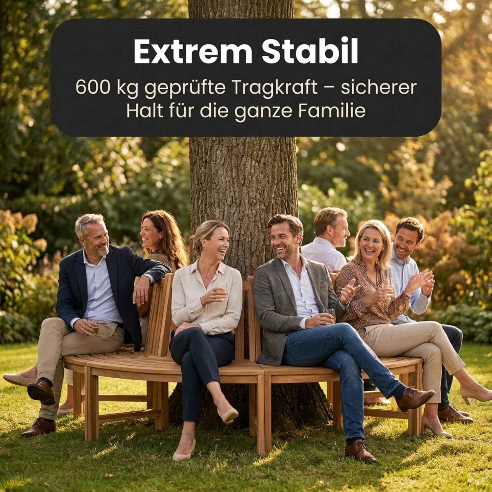 SAM Premium Baumbank Timo rund 180 cm, 360° Rundbank um den Baum aus Teakholz massiv, wetterfeste Gartenbank für bis zu 8 Personen, Holzbank rund für Garten und Terrasse