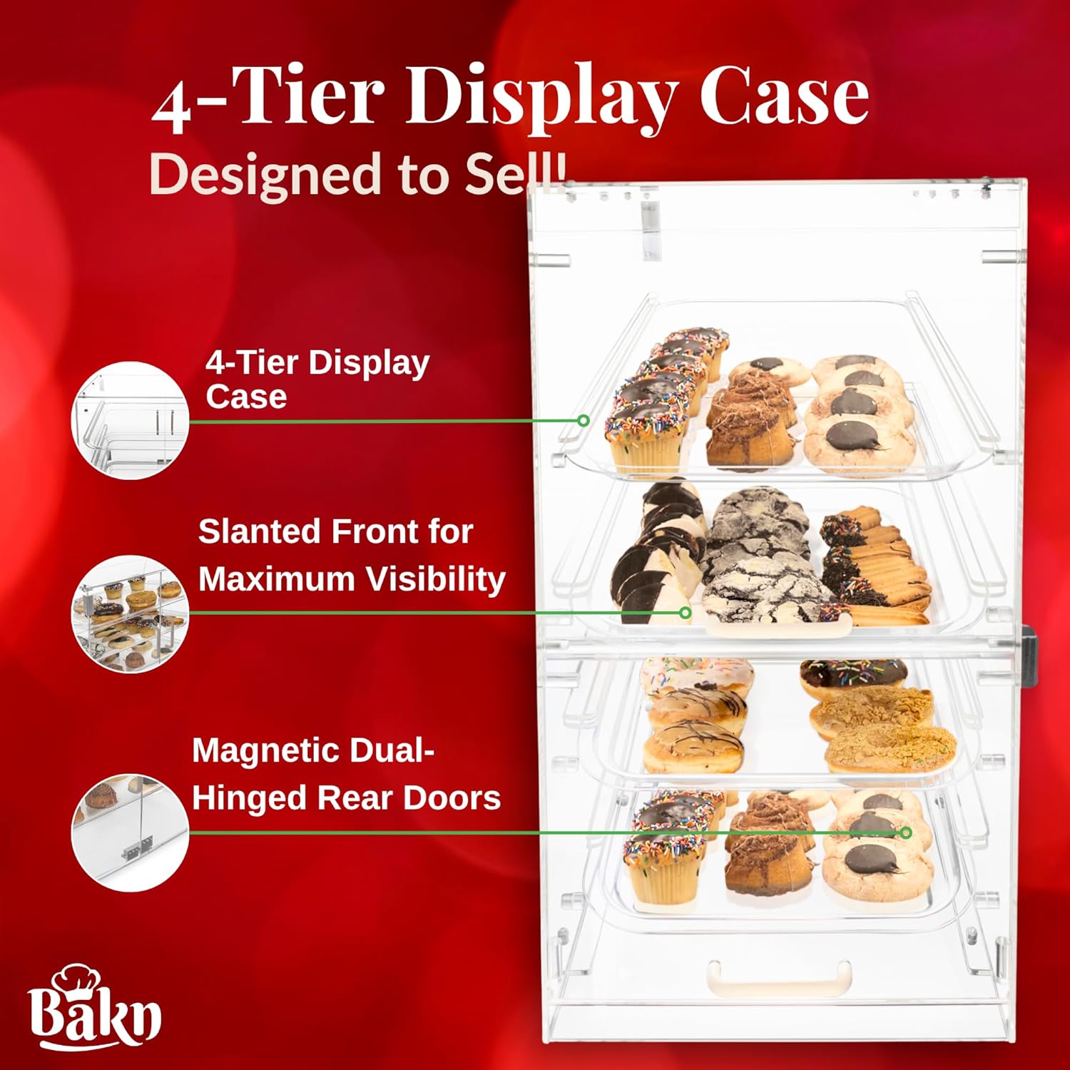 Bakn Crystal-Clear 4-Tier Display Case for Baked Goods & Snacks
