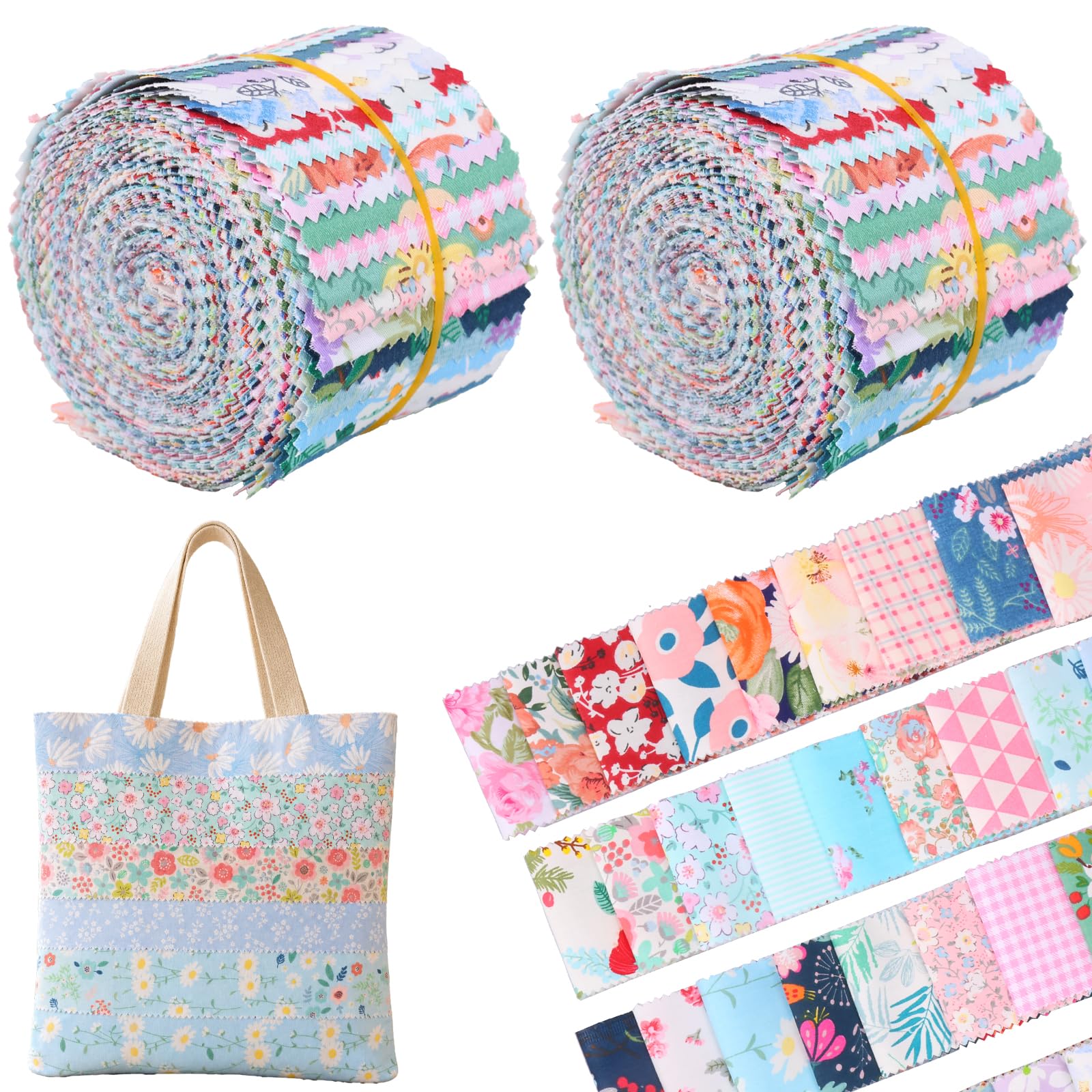 80Pcs Jelly Roll Fabric 2.5x19.7Inch Cotton Quilting Fabric Pre Cut Strip for Quilting and Sewing 40 Assorted Floral Prints