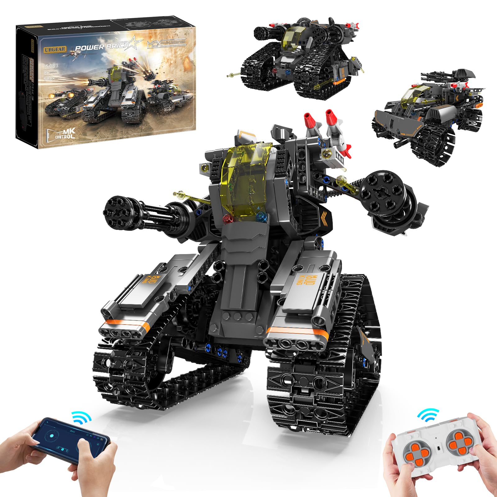 URGEAR Technic Robot Building Kit with Remote Control STEM Gifts for Boys Age 8-12, Coding Buildable Robotic Technic Toys for Kids Birthday - Buildable 3in1 Models with 588 Pieces