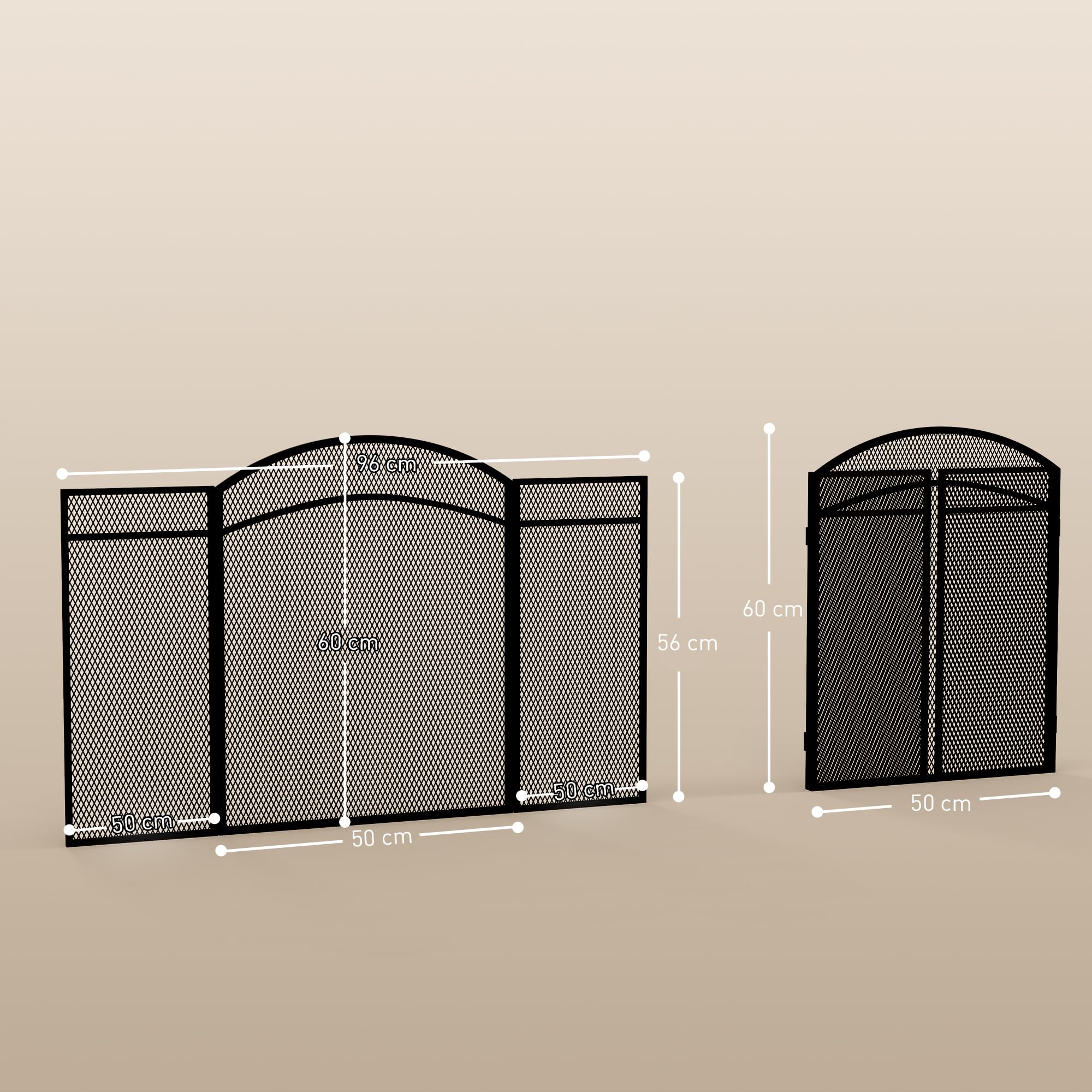 HOMCOM Pare-feu cheminée Pliable 3 Panneaux, Grille de Protection en Maille avec Motif Chevron, 96x60 cm, Métal Noir
