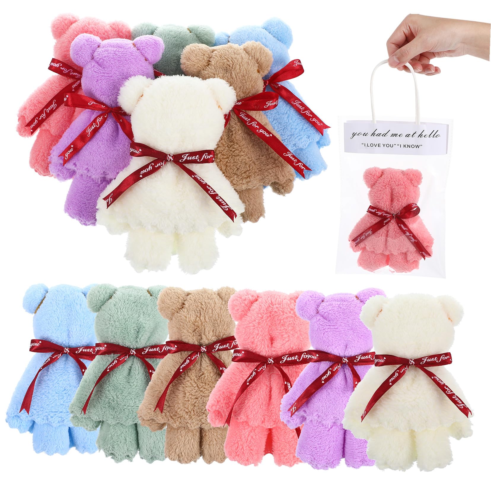 BESTonZON Lingettes Nettoyantes Visage Ours 12 Pièces en Polaire Corail | Lot Paquet Transparent, Doux Peau, Rangement Facile, Présent pour Fête et Mariage