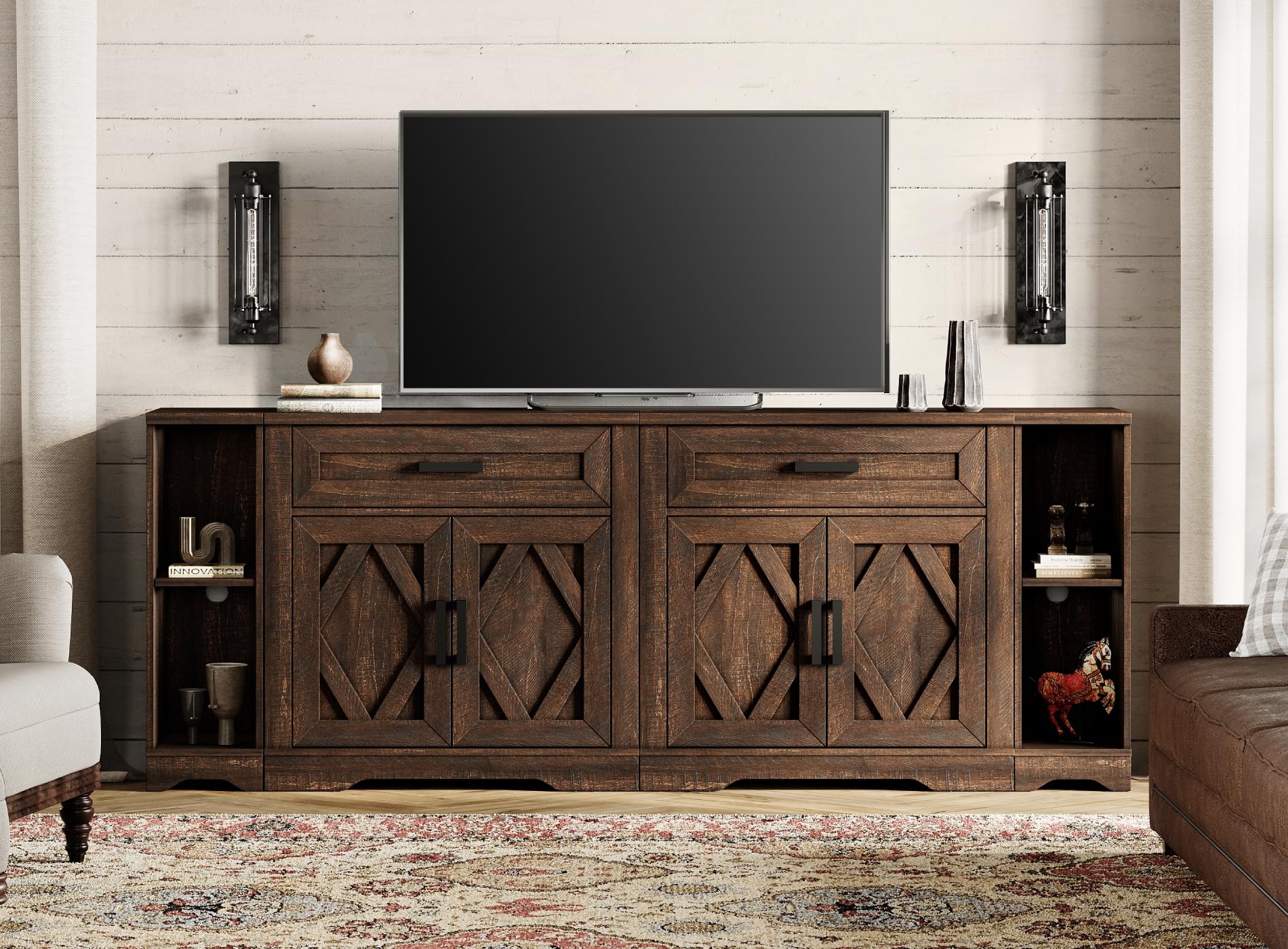 WAMPAT 82.7 inch Farmhouse TV Stand