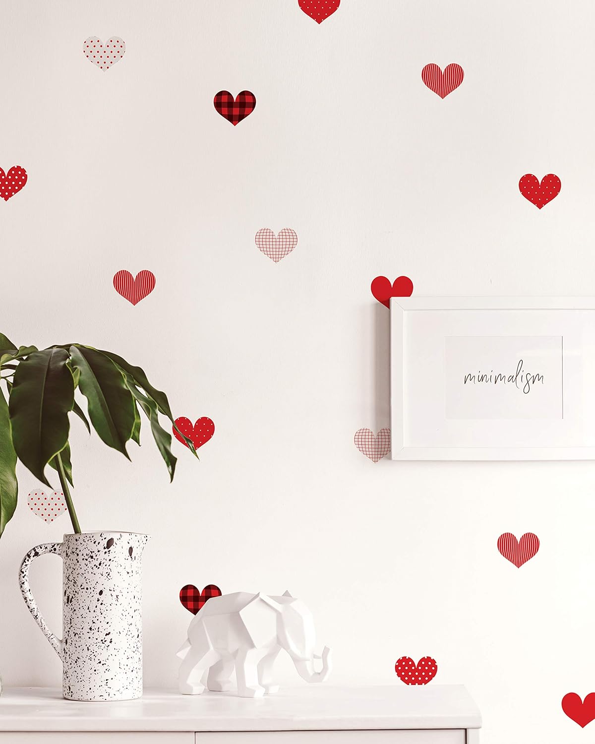 Patterned Hearts Vinyl Wall Stickers, Red, Peel and Stick Wall Stickers