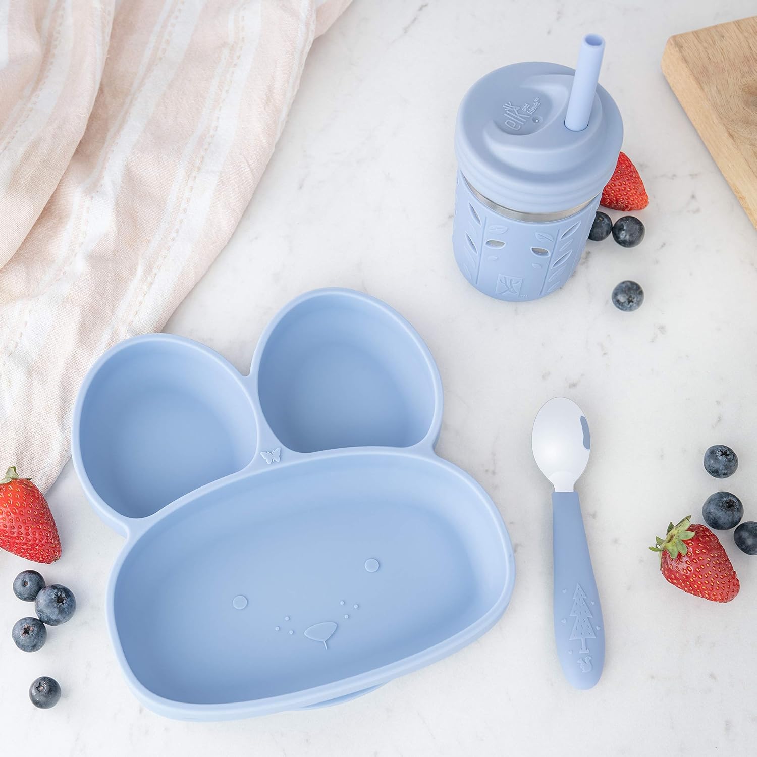 Elk and Friends Kids Silverware with Silicone Handle, Blush/Sage/Mistyblue, 6 Piece Set - Image 4