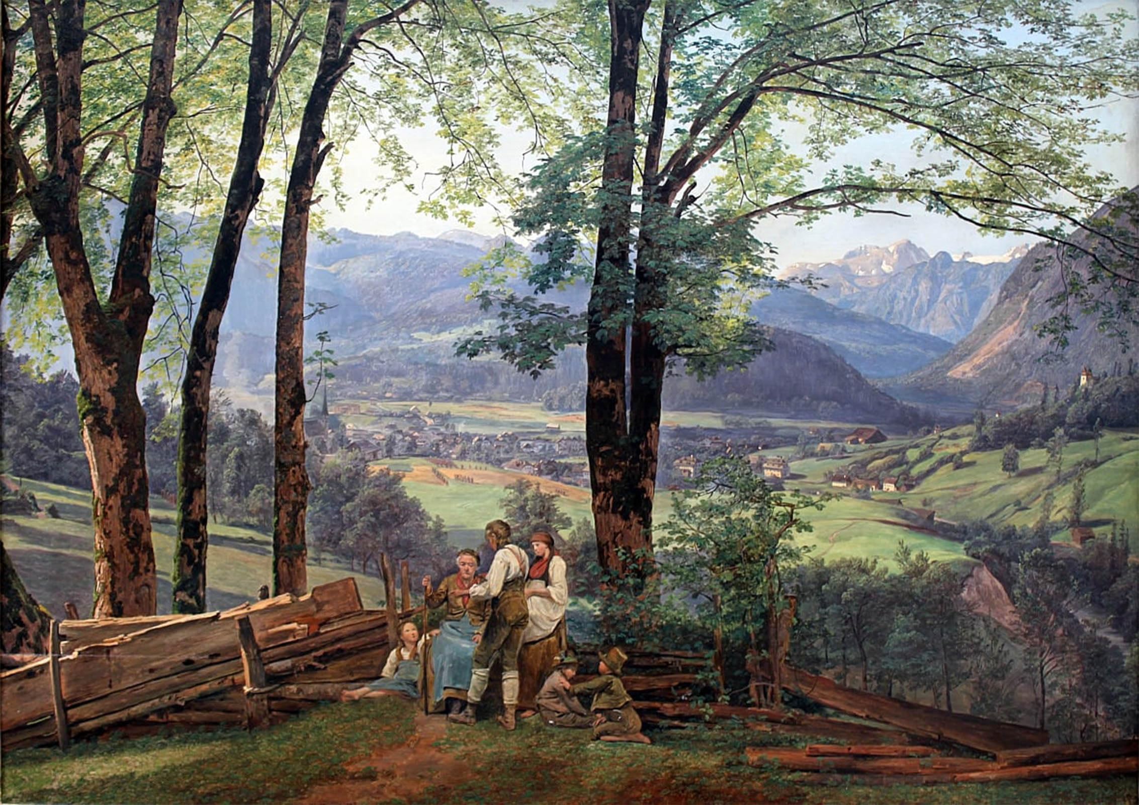 POSTERIIk Vintage Classic Picture Landscape Artwork View of Ischl by Ferdinand Georg Waldmuller Portrait Canvas Painting for Office Home Decor 60x90cm